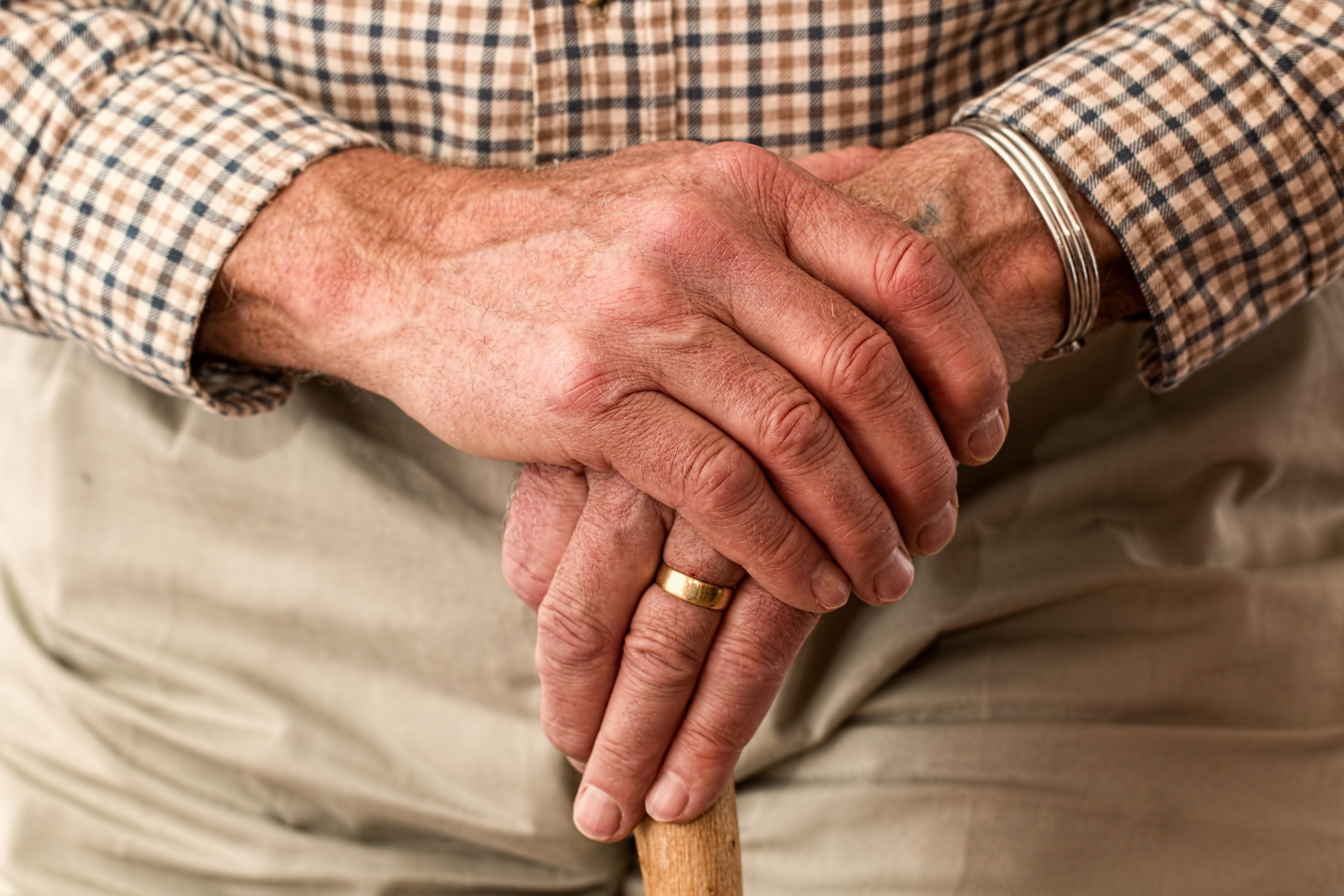 men, old person, stick, senior adult, cane, man, waiting, band, retired, hands, elder, wearing, elderly, finger, nail, people, ring, wedding, human hand, HD Wallpaper