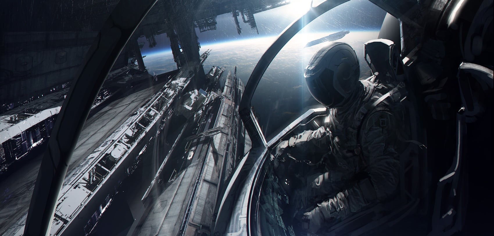 motor vehicle, digital art, glass - material, mode of transportation, travel, transparent, Andree Wallin, vehicle interior, futuristic, industry, astronaut, HD Wallpaper