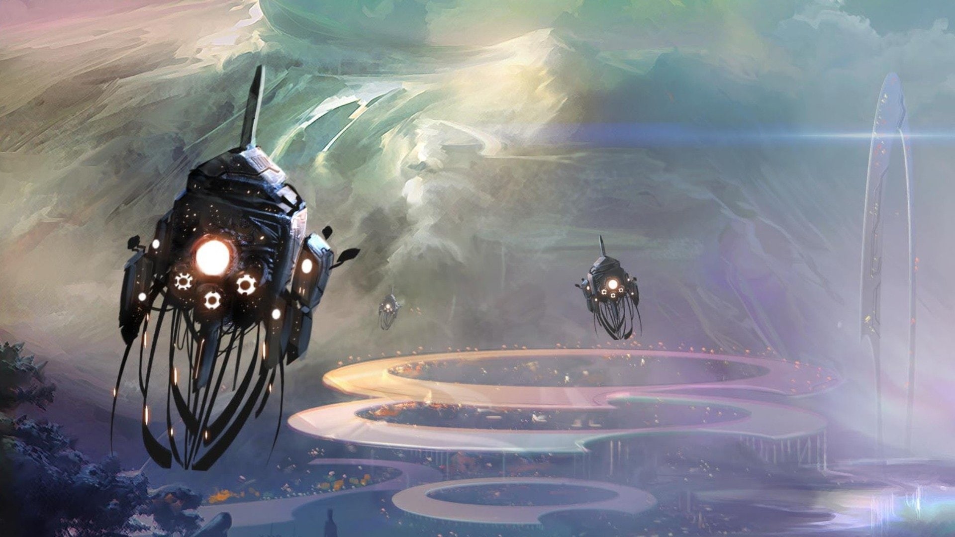 painting, spaceship, matte, 1080P, sci fi, HD Wallpaper