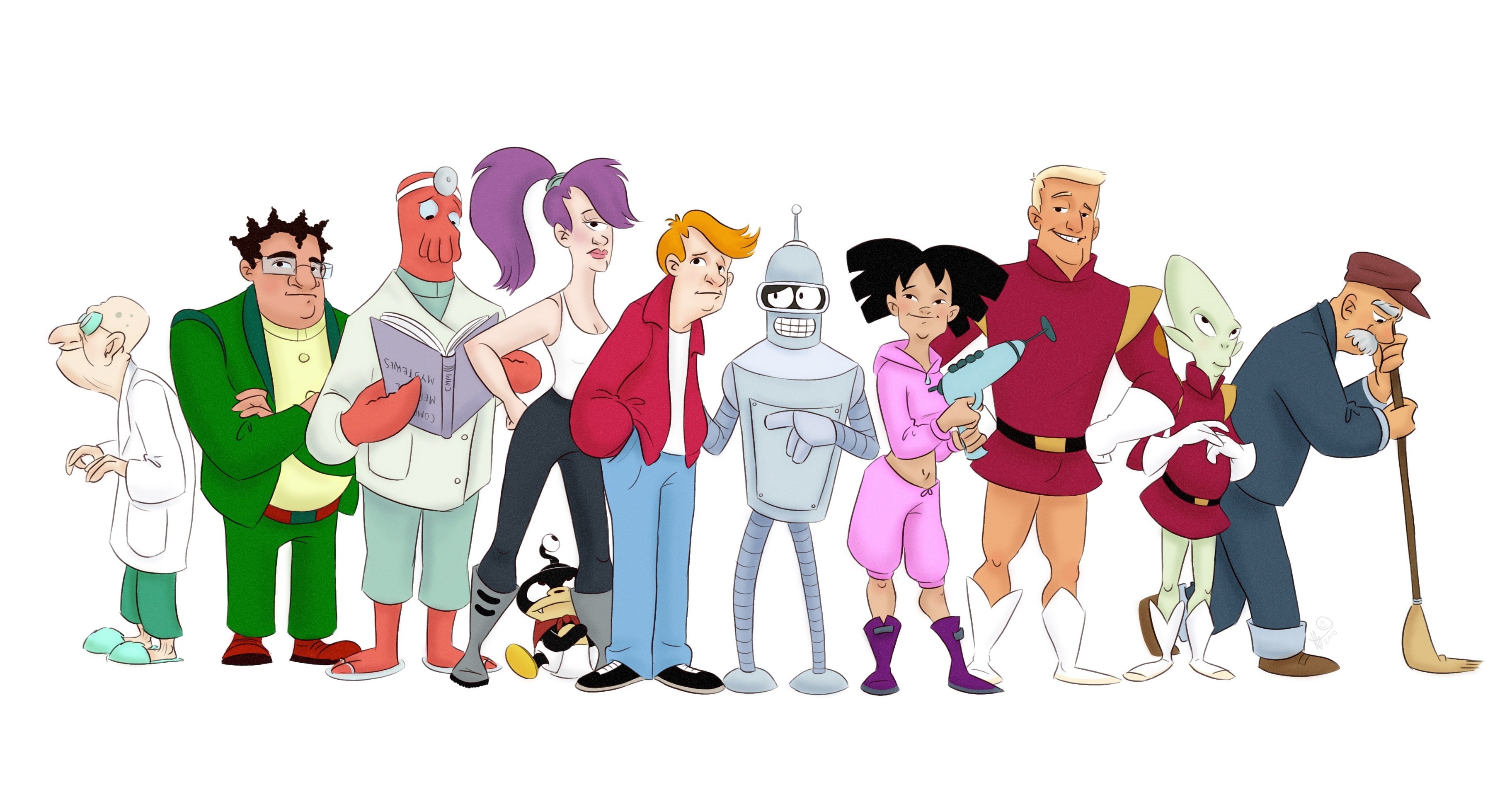 2K, hermes, art, dr, farnsworth, Futurama, z, amy, bender, zoidberg, professor, leela, turanga, wong, alternative, fry, hd, HD Wallpaper