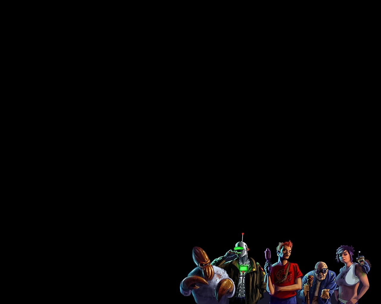 bender, fry, alternative, zoidberg, dr, leela, art, turanga, professor, Futurama, farnsworth, black, background, 720P, hd, HD Wallpaper