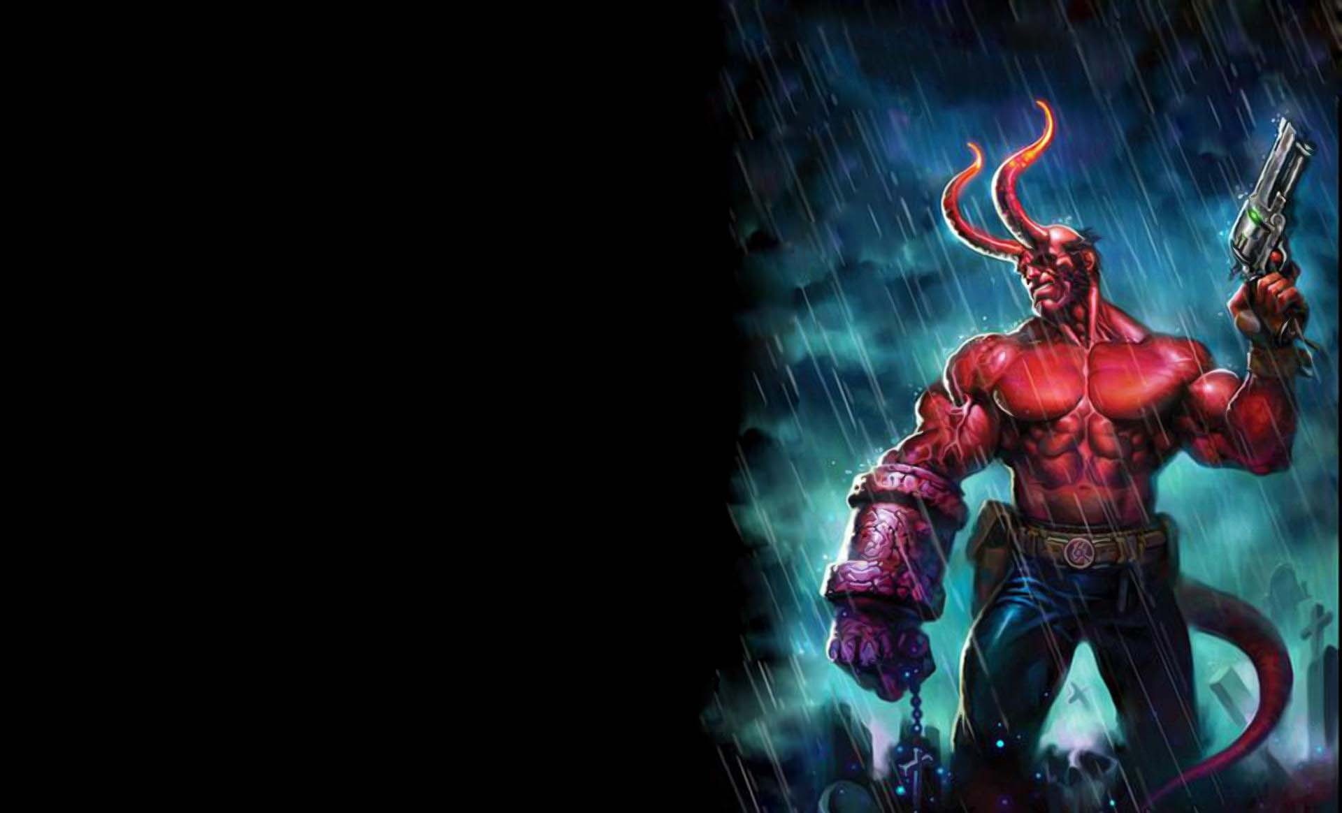 1080P, comics, artwork, gun, Hellboy, HD Wallpaper