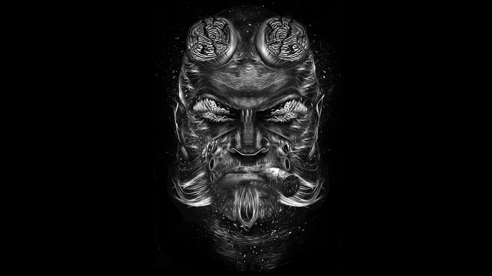 no people, indoors, mammal, carving, black background, movies, statue, belief, religion, fan art, 1080P, close-up, face, creativity, illustration, Hellboy, HD Wallpaper