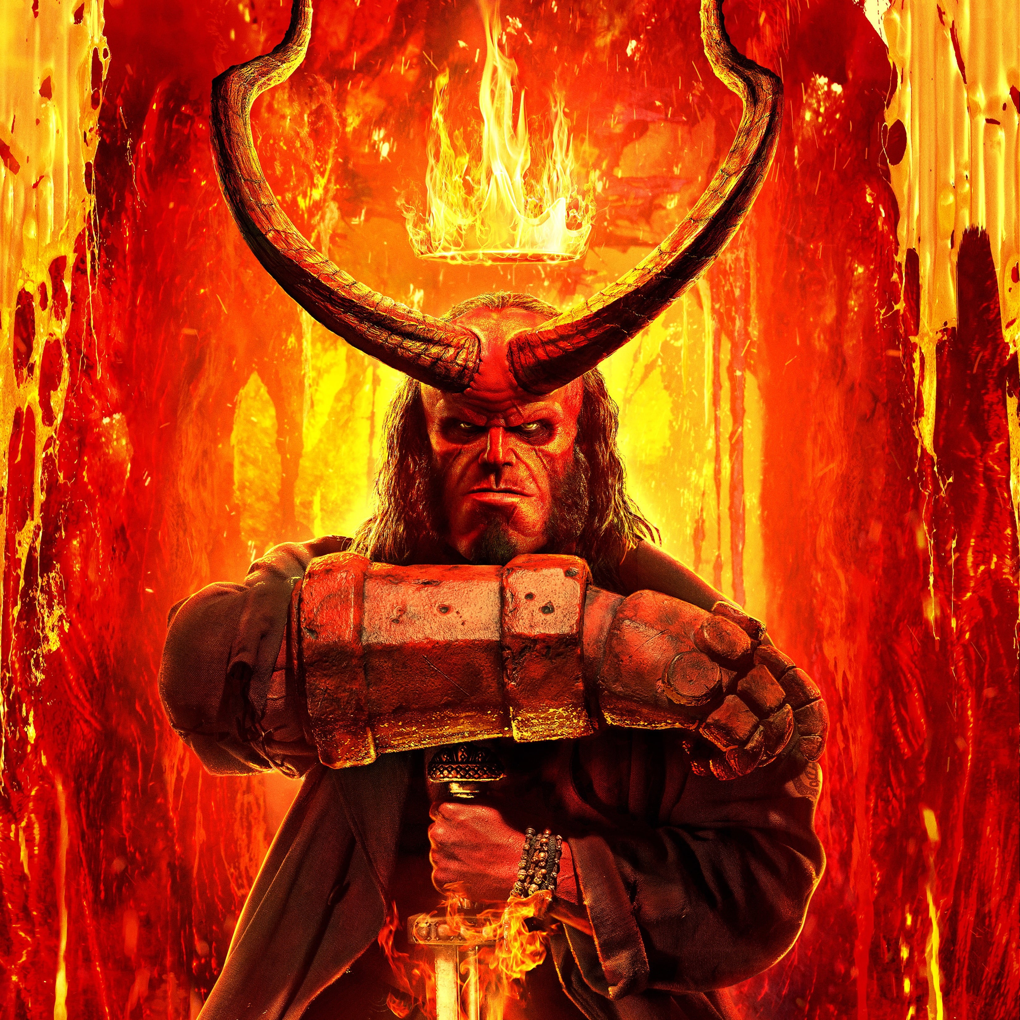 Film, year, God, Queen, Professor, Rock, Millennium Films, Nimue, Fire, HELLBOY, Blood, Fiery Crown, Warrior, Sci-Fi, Ian McShane, Adventure, Boy, Hunter, Phone HD Wallpaper