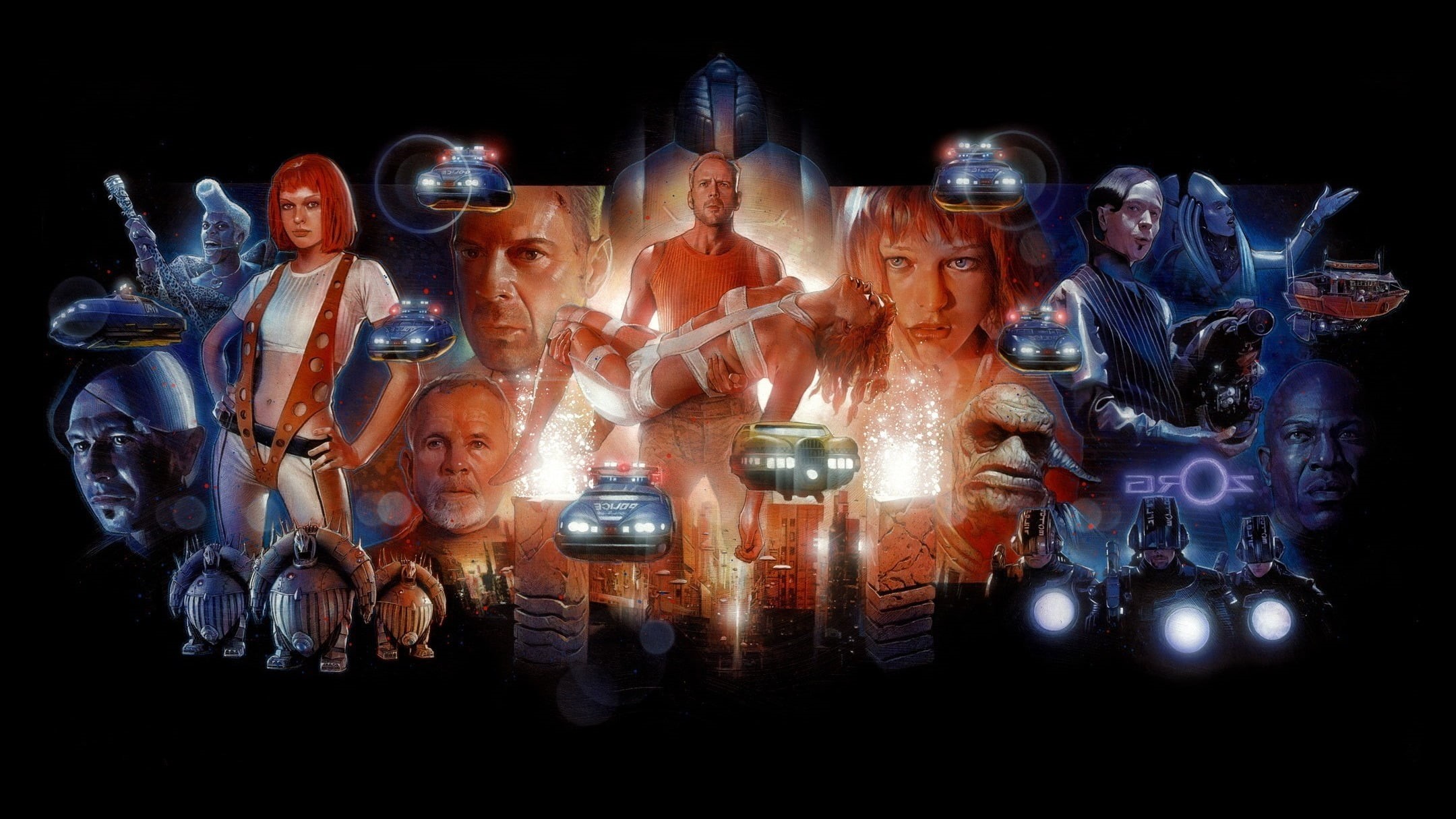 The Fifth Element, Bruce Willis, 1080P, Milla Jovovich , sculpture, Leeloo, black background, variation, illuminated, science fiction, technology, indoors, HD Wallpaper