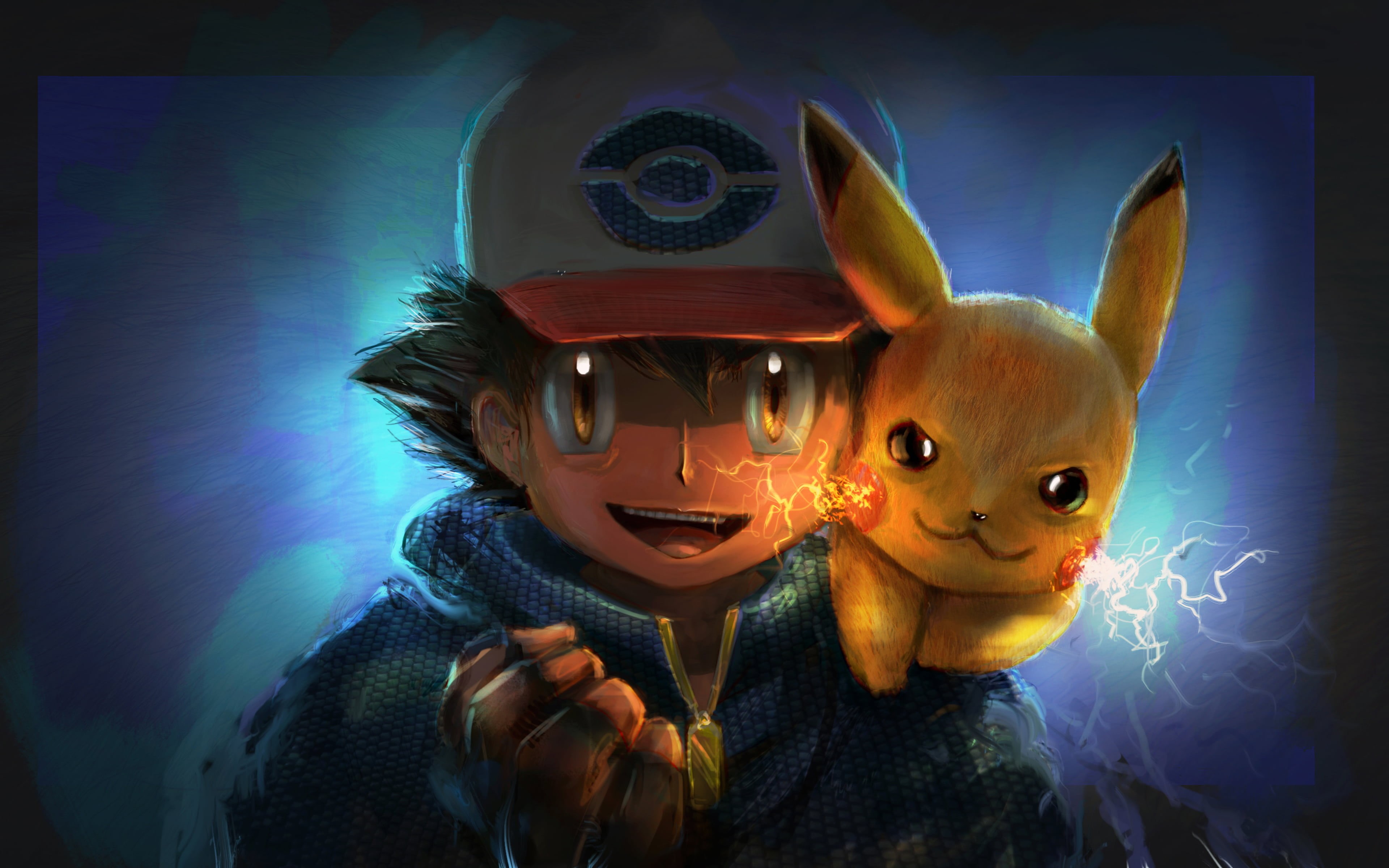 Pokémon, 4K, fan art, Ash Ketchum, Pikachu, HD Wallpaper