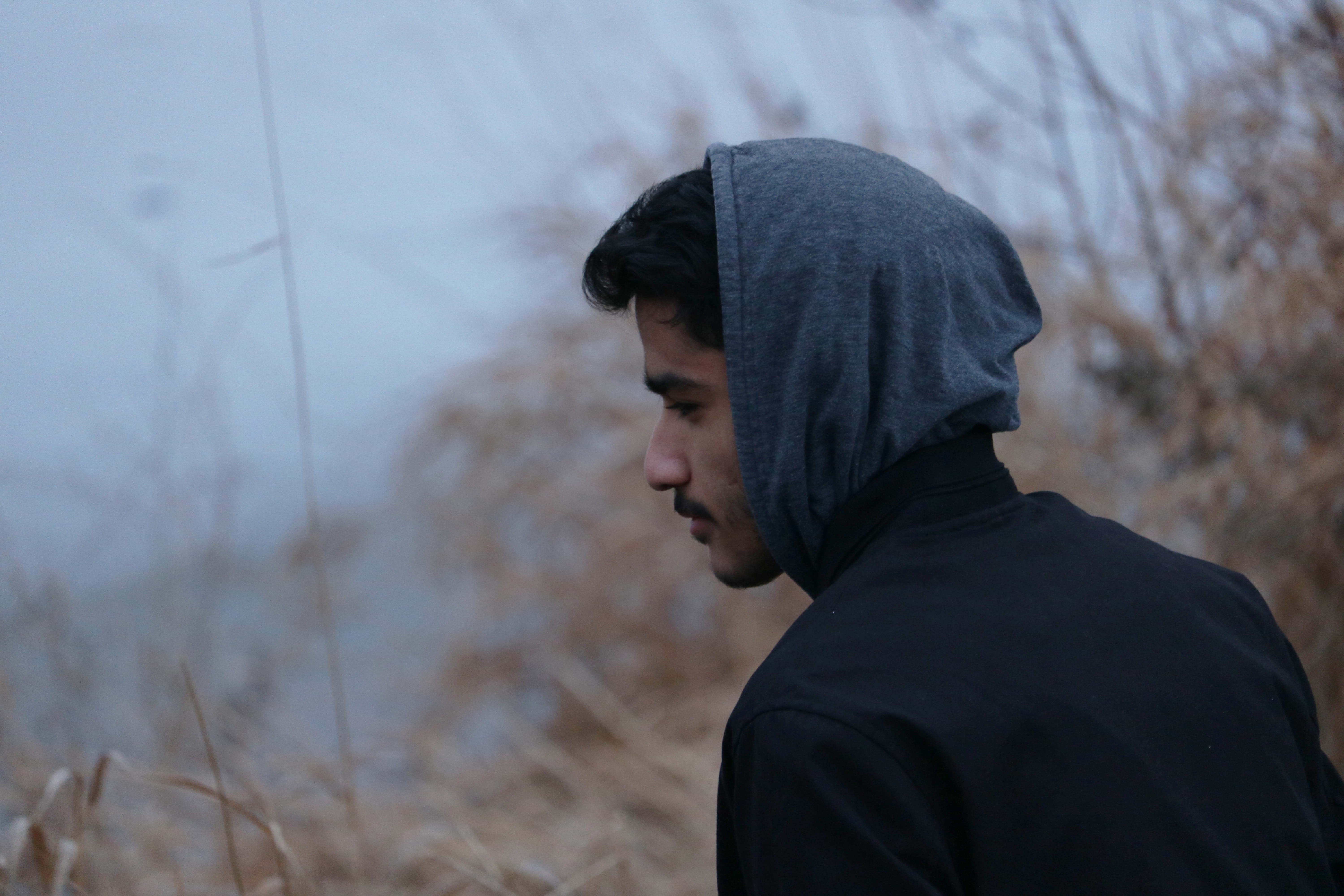 one person, profile view, cold, trees, real people, young adult, day, ice, ash, toronto, hooded shirt, lifestyles, hood - clothing, 5K, pond, hood, clothing, HD Wallpaper