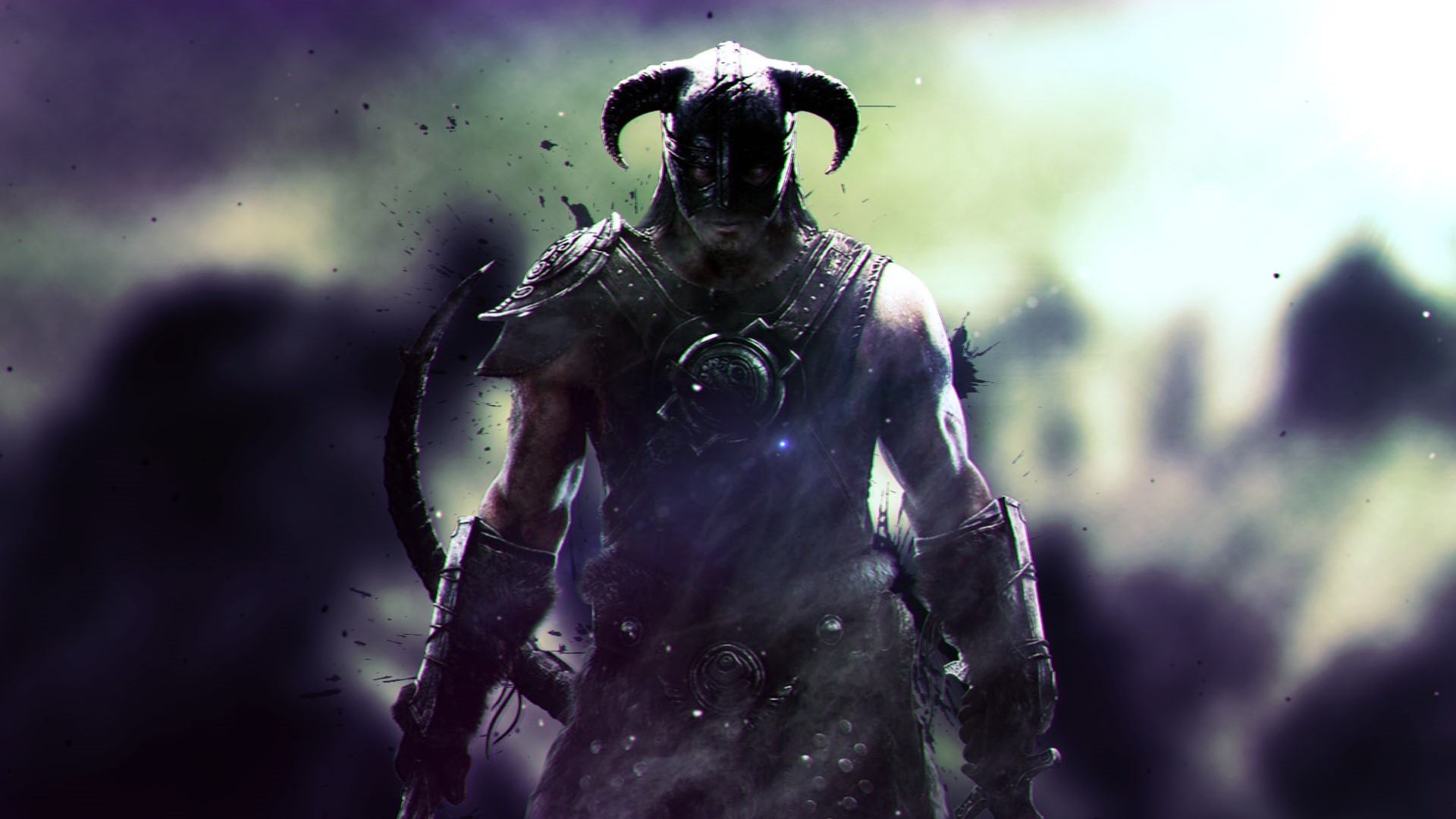 Dovakhiin, close-up, nature, aggression, day, human representation, holding, waist up, front view, drop, warrior, 1080P, focus on foreground, The Elder Scrolls V: Skyrim, HD Wallpaper