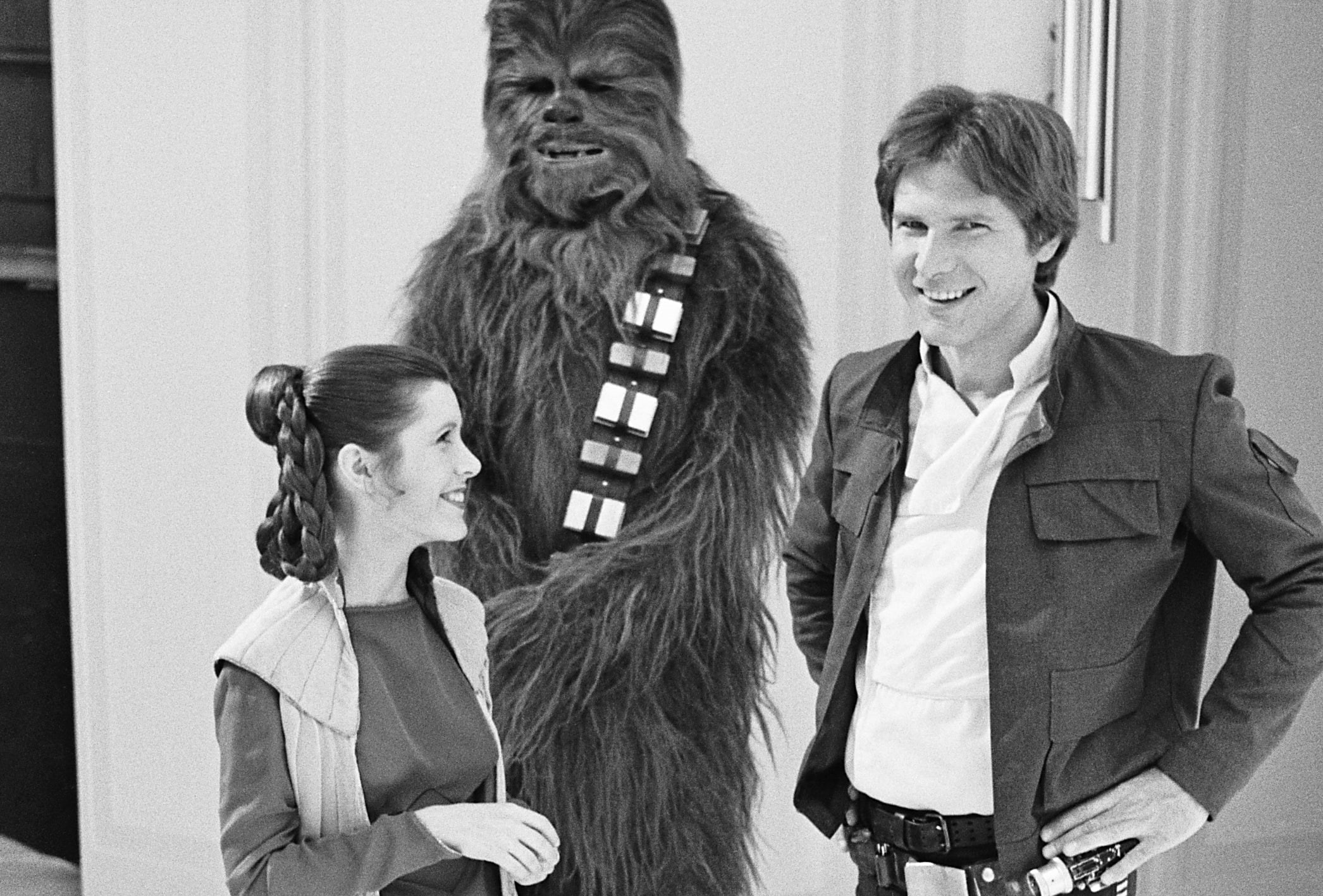 chewbacca, solo, wars, leia, star, harrison, 1080P, ford, cars, Star Wars, carrie, monochrome, organa, grayscale, Carrie Fisher, hd, han, fisher, x, art, HD Wallpaper