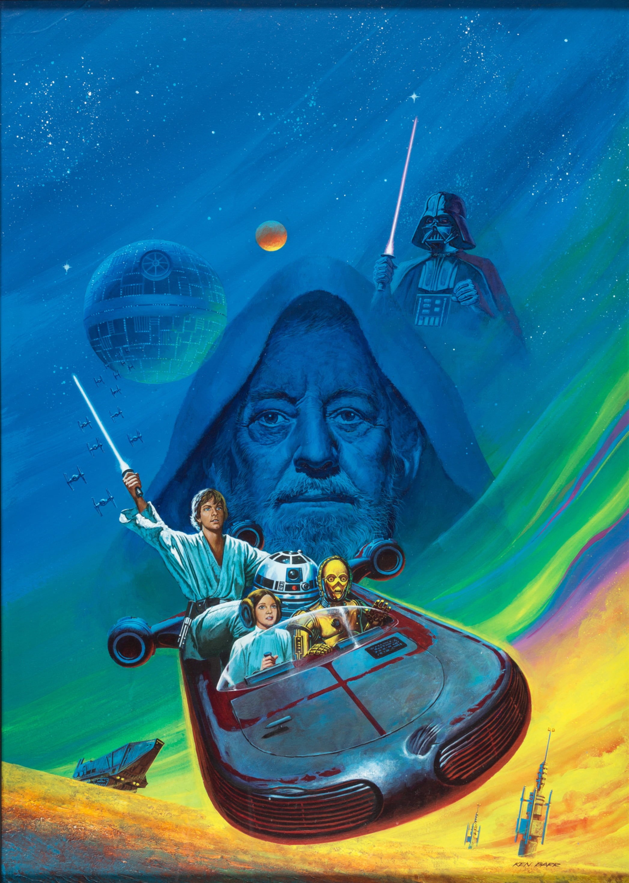 2K, Star Wars, Darth Vader, R2-D2, Leia Organa, Land Speeder, C-3PO, lightsaber, Obi-Wan Kenobi, Ken Barr, Phone HD Wallpaper