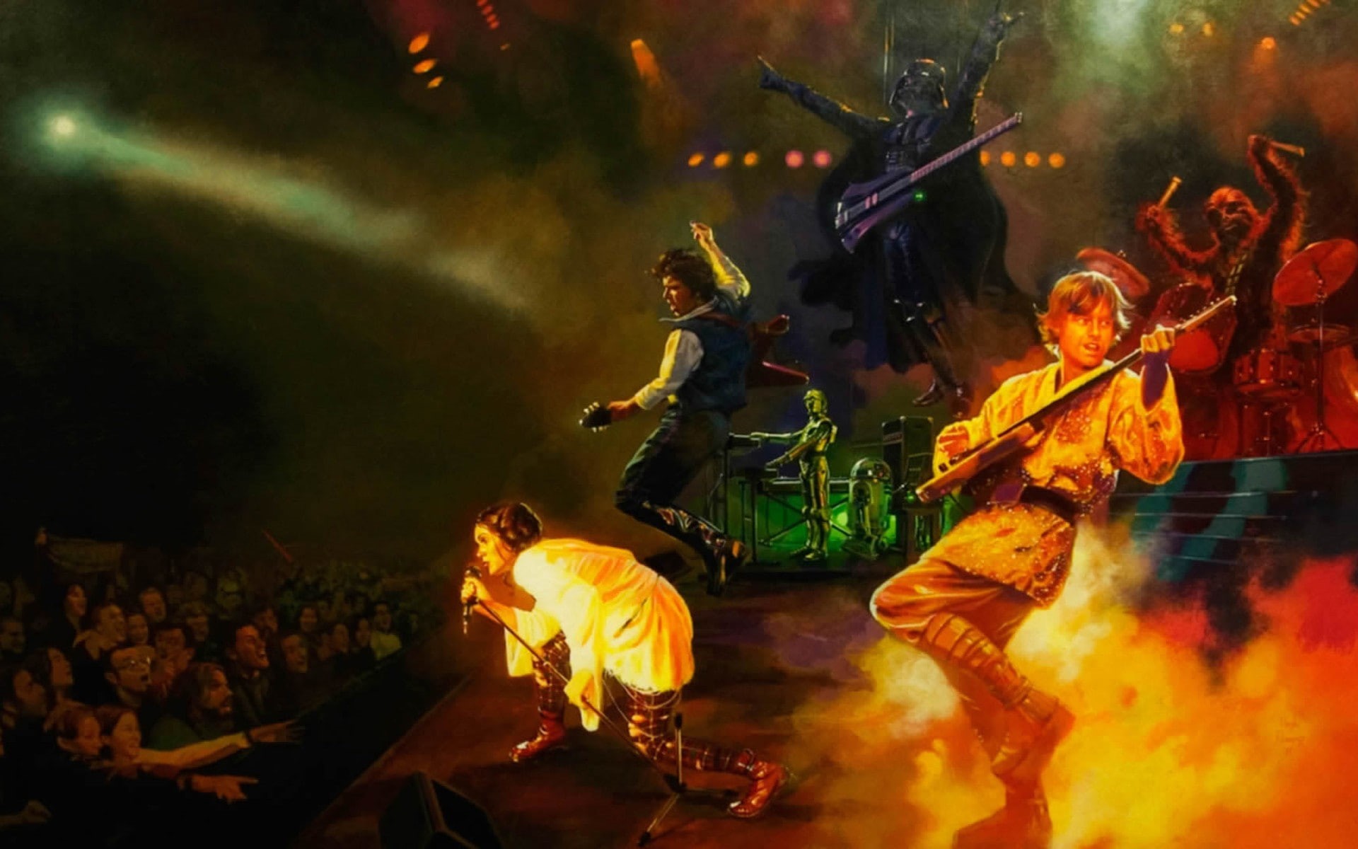 darth, chewbacca, organa, r2d2, luke, guitars, concert, skywalker, wars, vader, 1080P, star, c3po, leia, HD Wallpaper