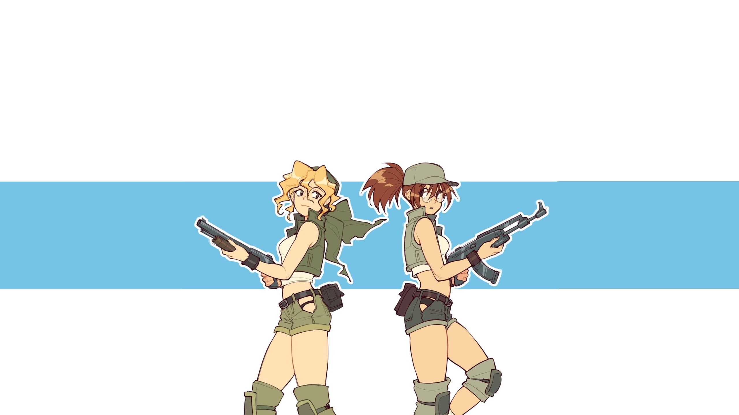 brunette, Blair Lawrence, blonde, Metal Slug, shorts, Fio Germi, 2K, kneepads, military, AK 74, Unseriousguy, Eri Kasamoto, HD Wallpaper