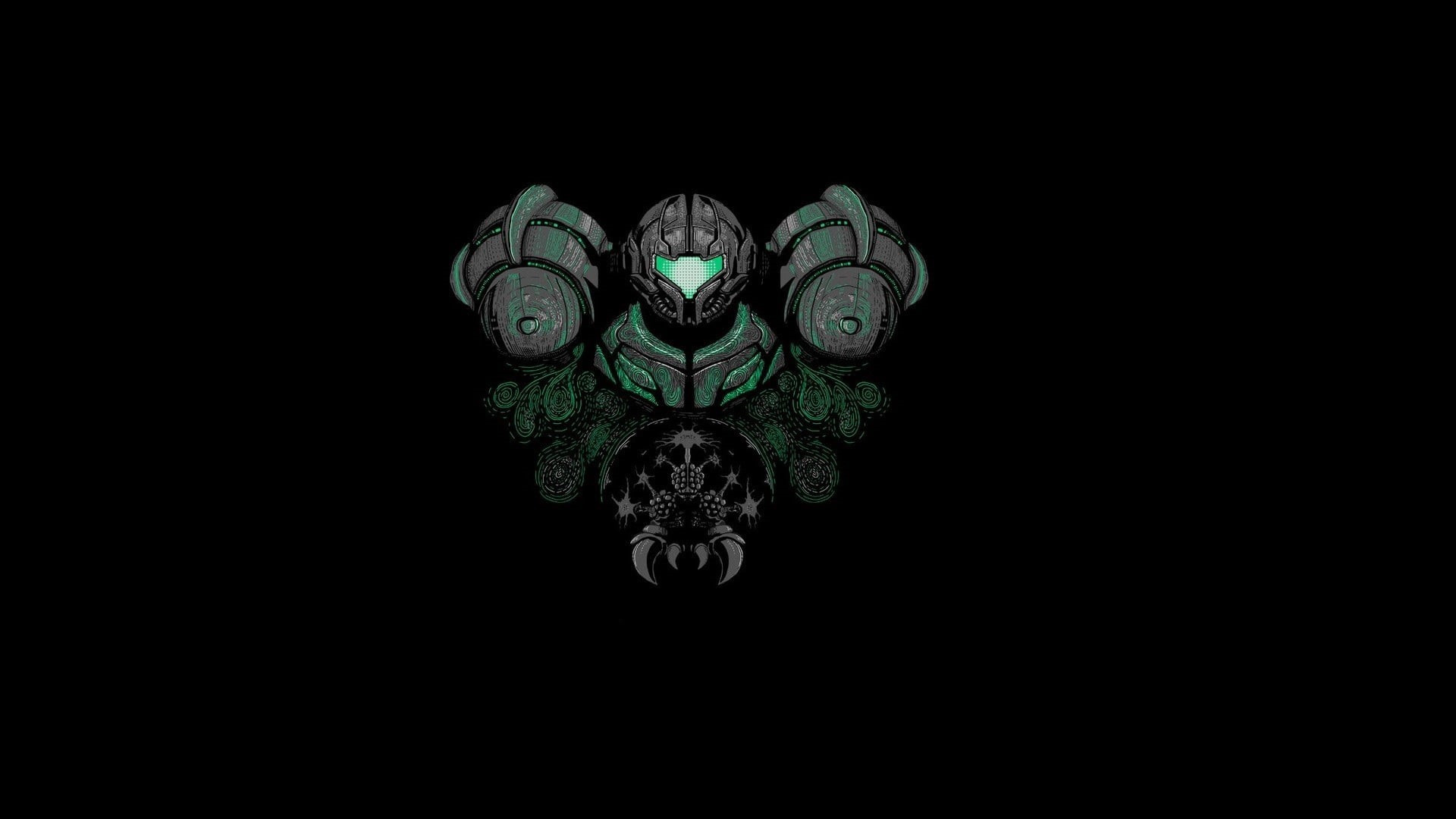 lighting equipment, black background, cut out, low angle view, Metroid, design, representation, close-up, illuminated, pattern, dark, no people, Samus Aran, HD Wallpaper