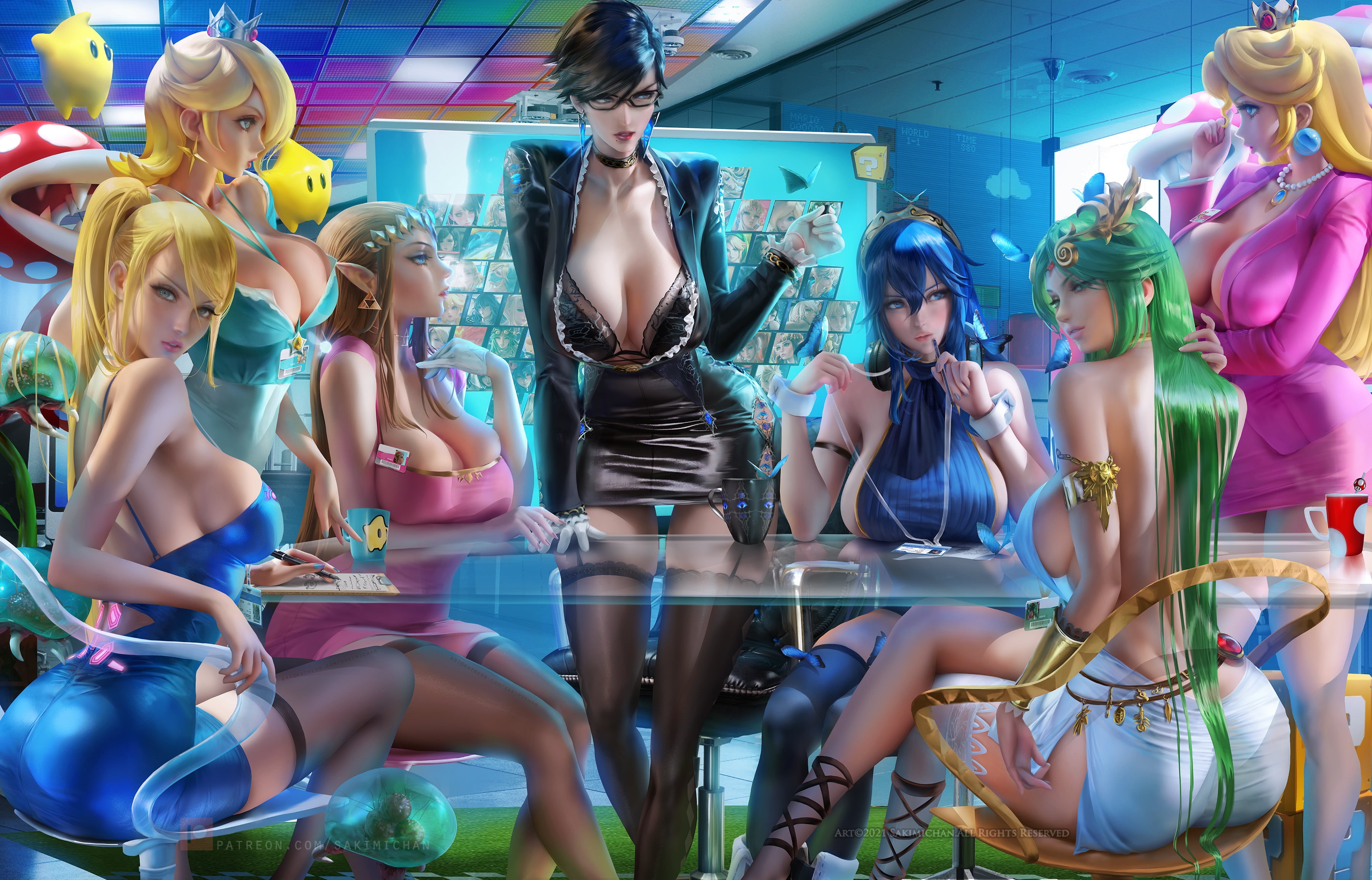 thigh-highs, brunette, Samus Aran, blonde, video game girls, black dress, long hair, short hair, drawing, Fire Emblem, Sakimichan, video games, Luma (Mario Bros. Character), HD Wallpaper