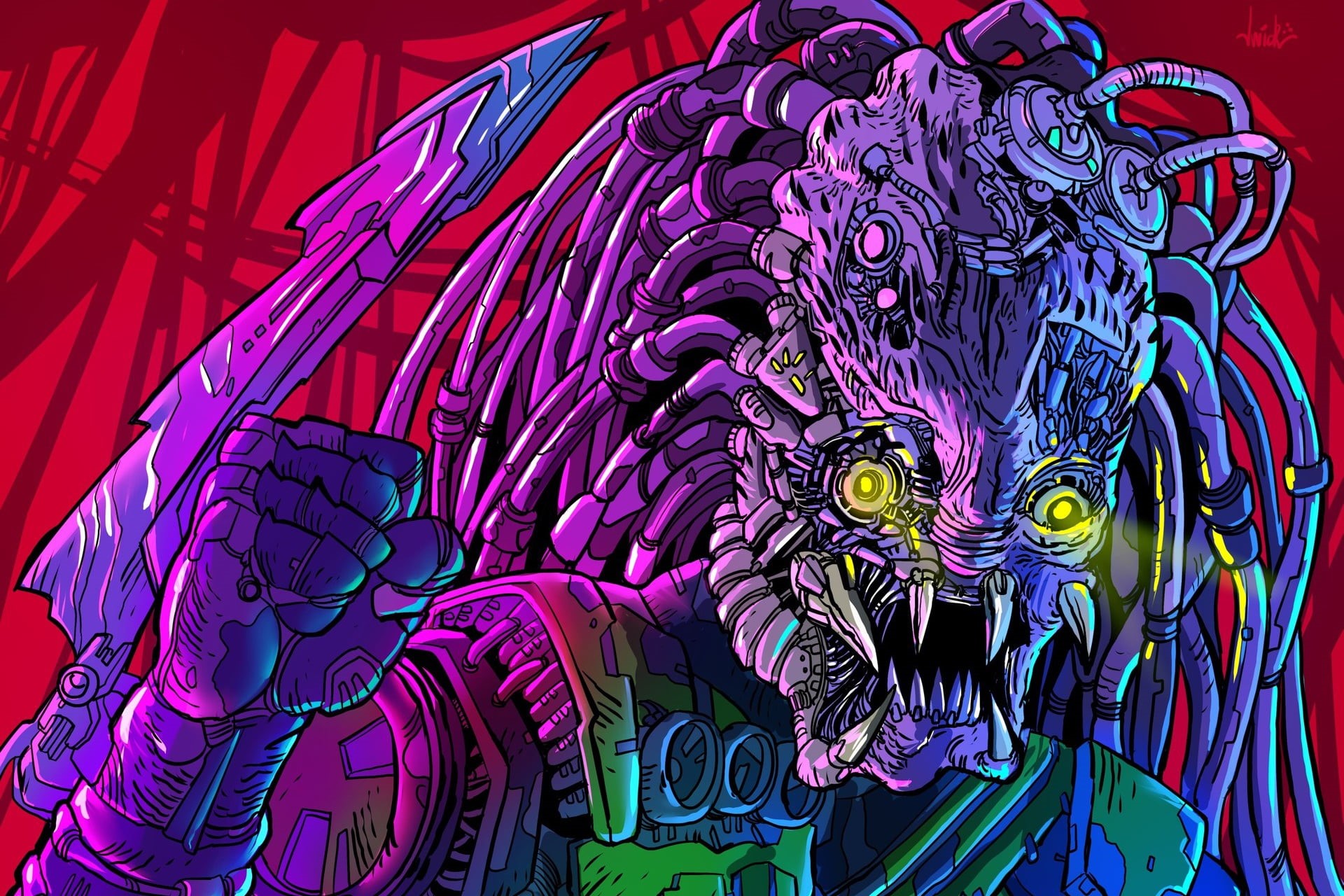colorful, artwork, predator (creature), 1080P, HD Wallpaper