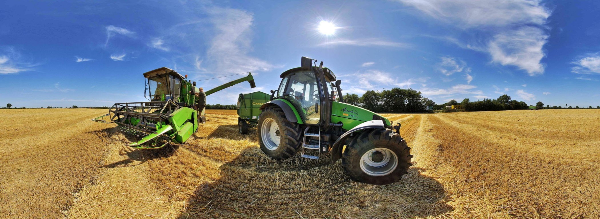 harvesting, land, rural scene, agriculture, sunlight, agricultural equipment, farm, 1080P, transportation, cloud - sky, day, agricultural machinery, sky, HD Wallpaper