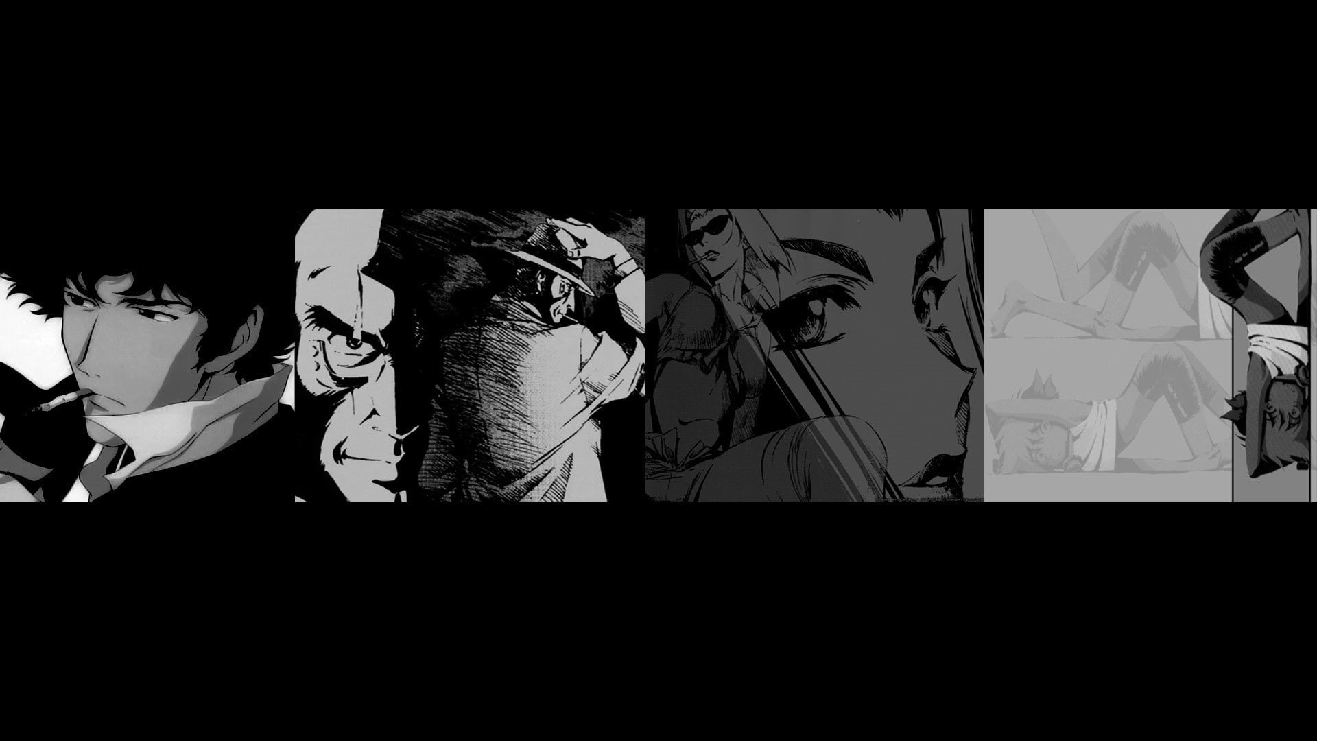 Cowboy Bebop, men, transfer print, silhouette, auto post production filter, human representation, indoors, arts culture and entertainment, people, window, HD Wallpaper