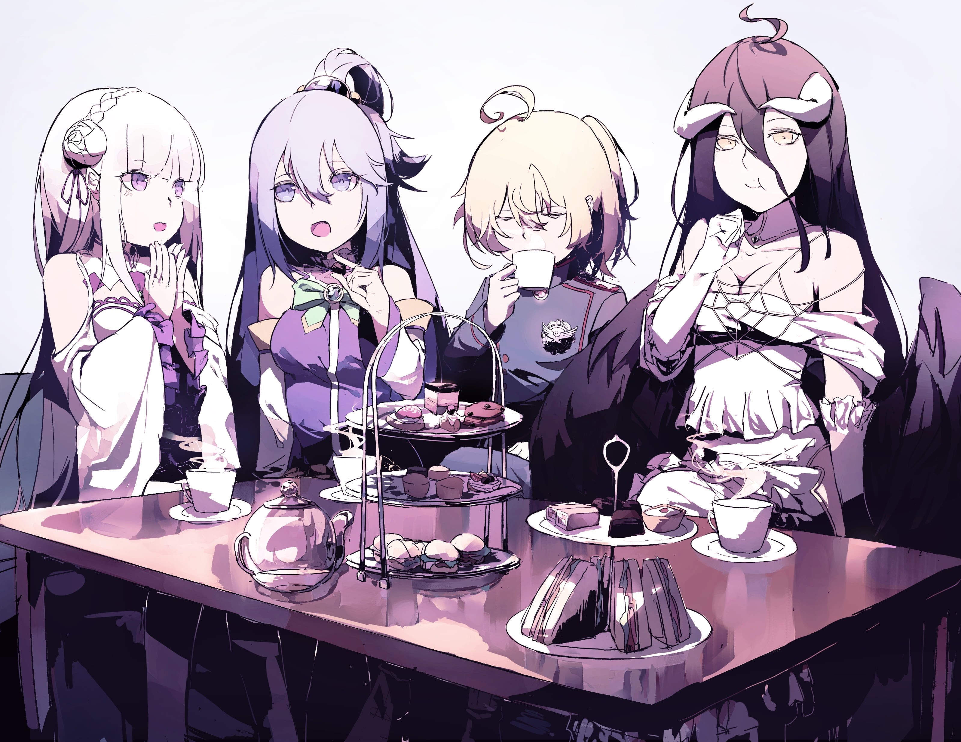 Aqua (KonoSuba), Albedo (Overlord), Tanya Degurechaff, Isekai Quartet, 2K, Emilia (Re:ZERO), Anime, HD Wallpaper