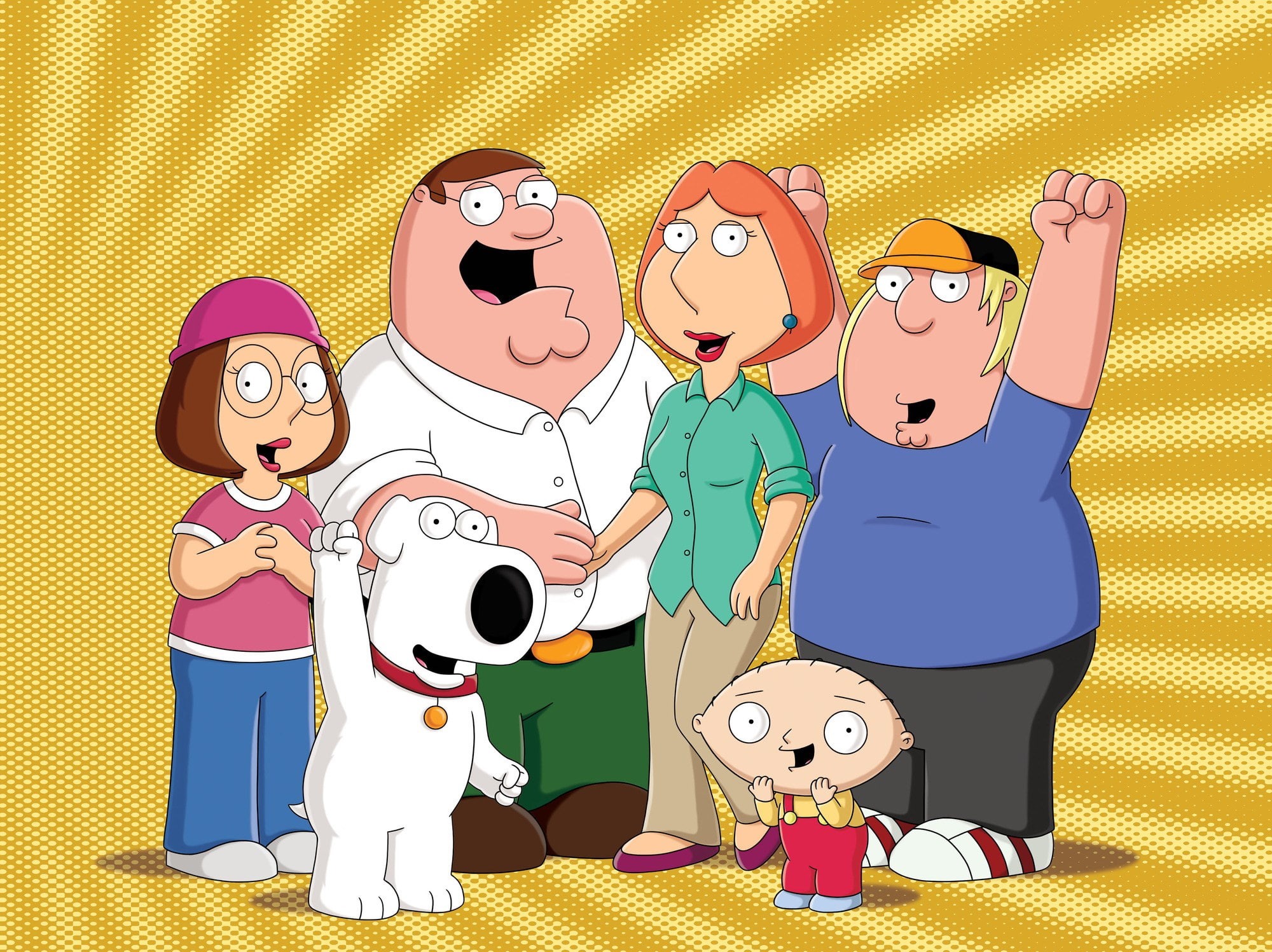 females, 1080P, indoors, family guy  images, people, child, adult, emotion, fun, arms raised, group of people, domestic animals, human body part, family, HD Wallpaper