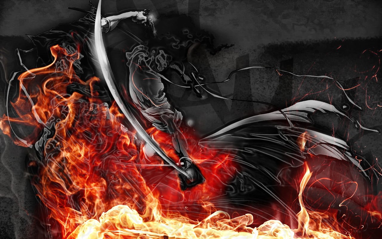 long exposure, red, nature, burning, blurred motion, glowing, bonfire, outdoors, flames, fire, environment, firewood, anime, Afro Samurai, digital, HD Wallpaper