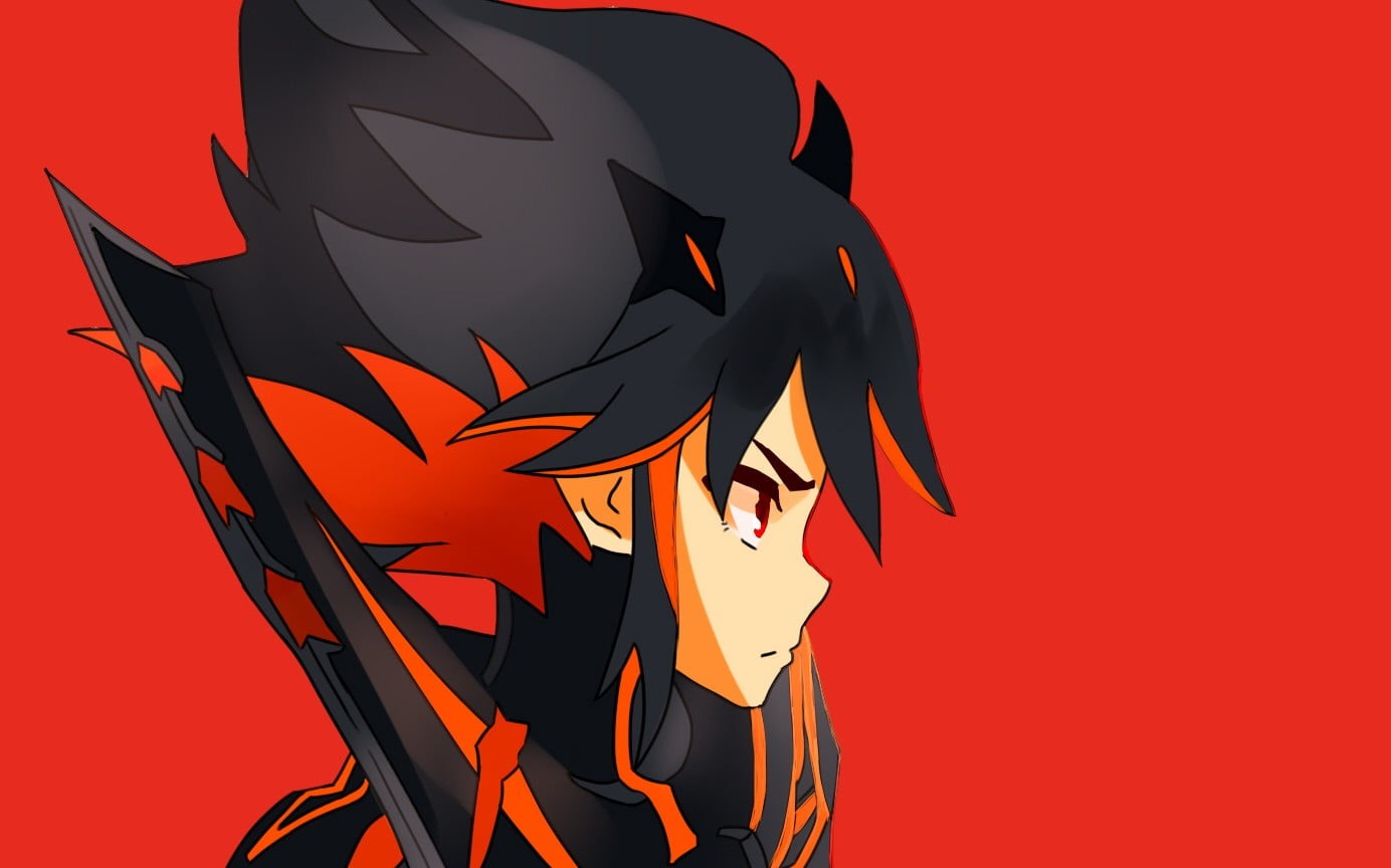 creativity, close-up, digital composite, Kill la Kill, Matoi Ryuuko, studio shot, human representation, male likeness, colored background, red, orange color, HD Wallpaper