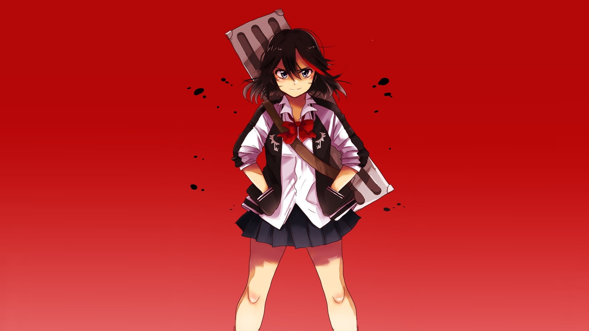 standing, hairstyle, beautiful woman, portrait, 1080P, red background, women, Kill la Kill, arts culture and entertainment, copy space, studio shot, young adult, HD Wallpaper