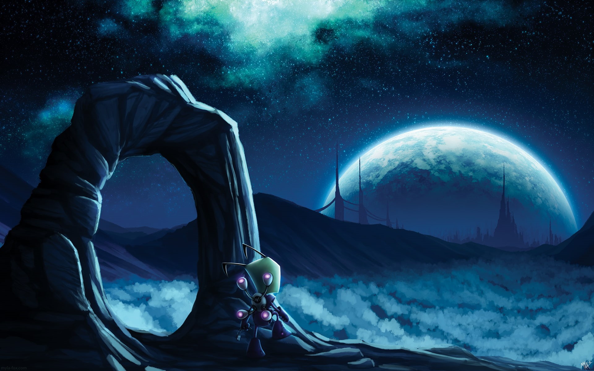 stars, night, invader, 1080P, zim, cartoon/comic, planet, hd, HD Wallpaper