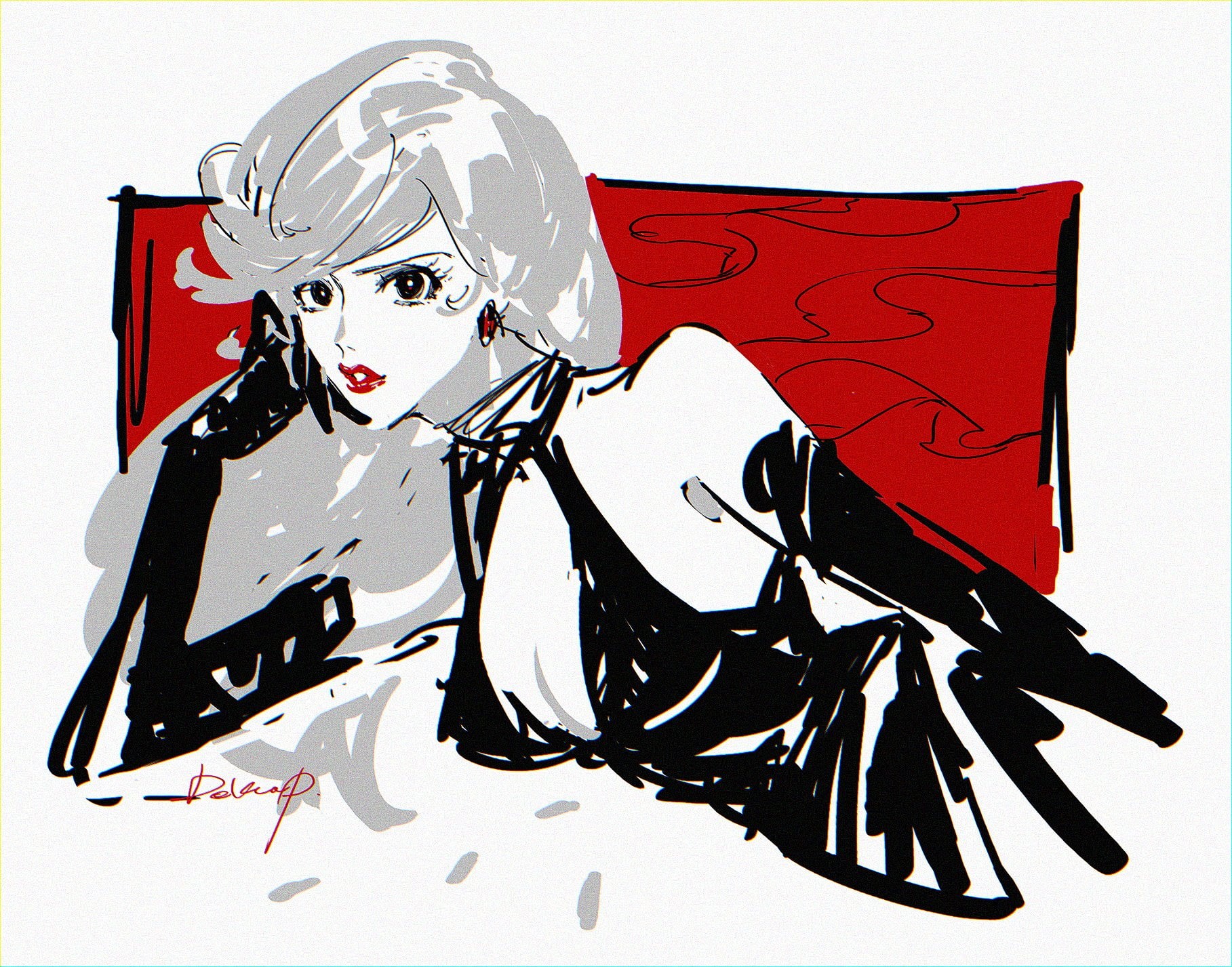 Mine Fujiko, Lupin III, 720P, anime girls, sketches, HD Wallpaper