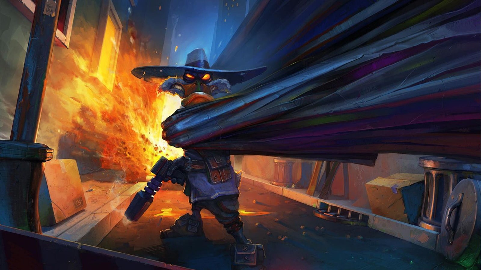720P, hd, cartoon/comic, darkwing, cape, explosion, duck, HD Wallpaper