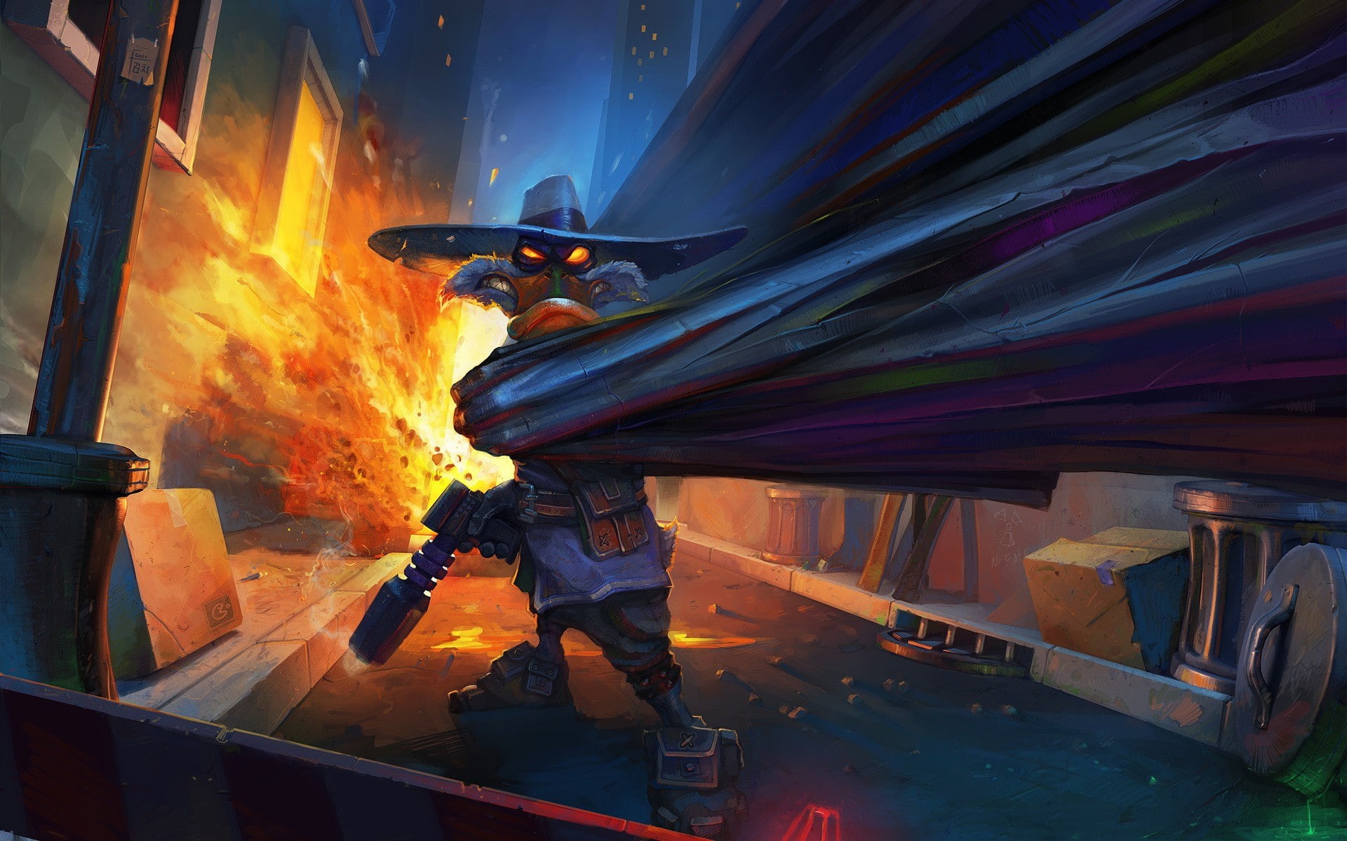 digital, comics, art, artwork, 1080P, Darkwing, Company, Explosions, Disney, duck, HD Wallpaper