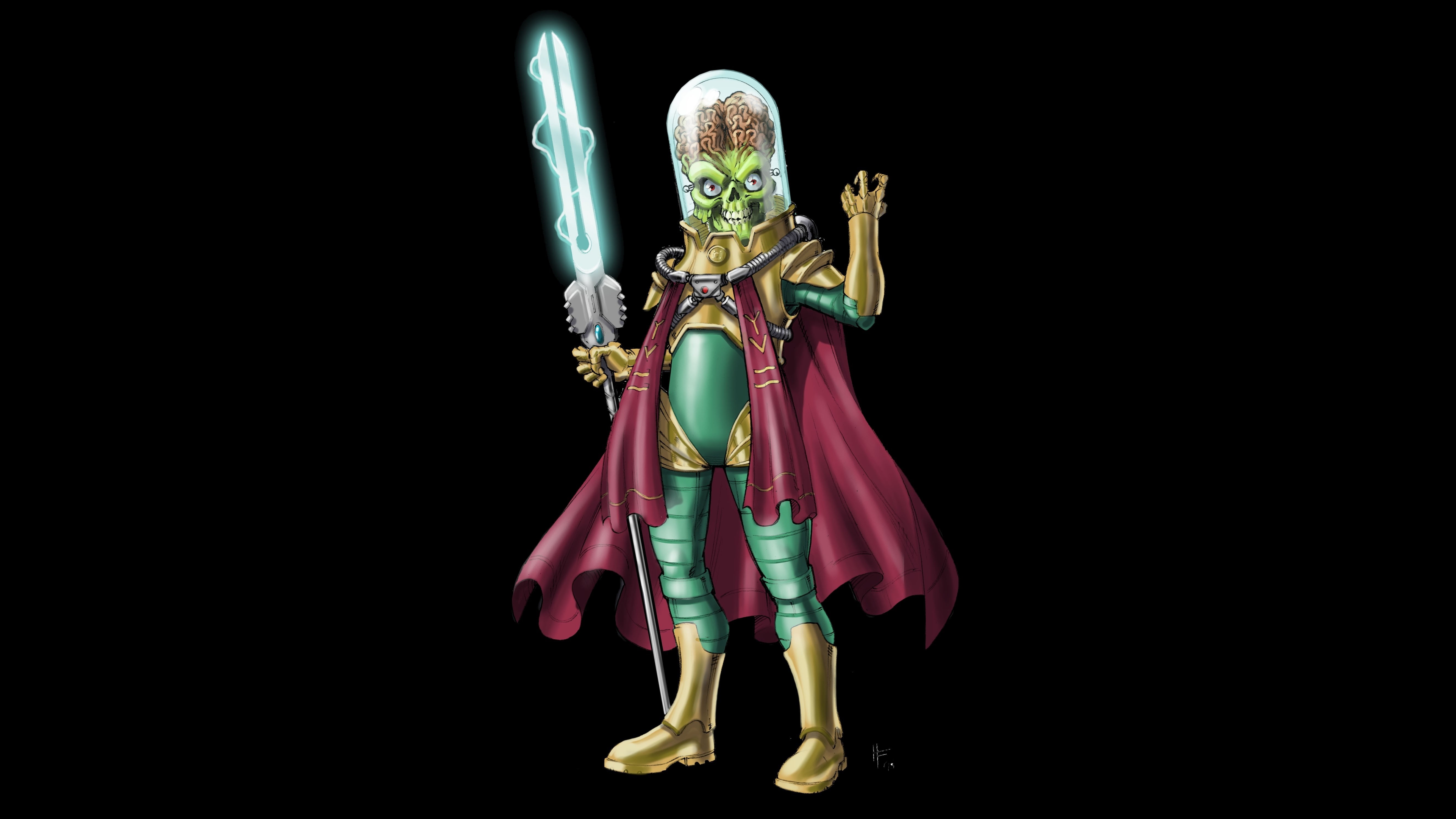 full length, one person, unrecognizable person, human representation, mars attacks, sculpture, holding, studio shot, copy space, black background, 5K, HD Wallpaper