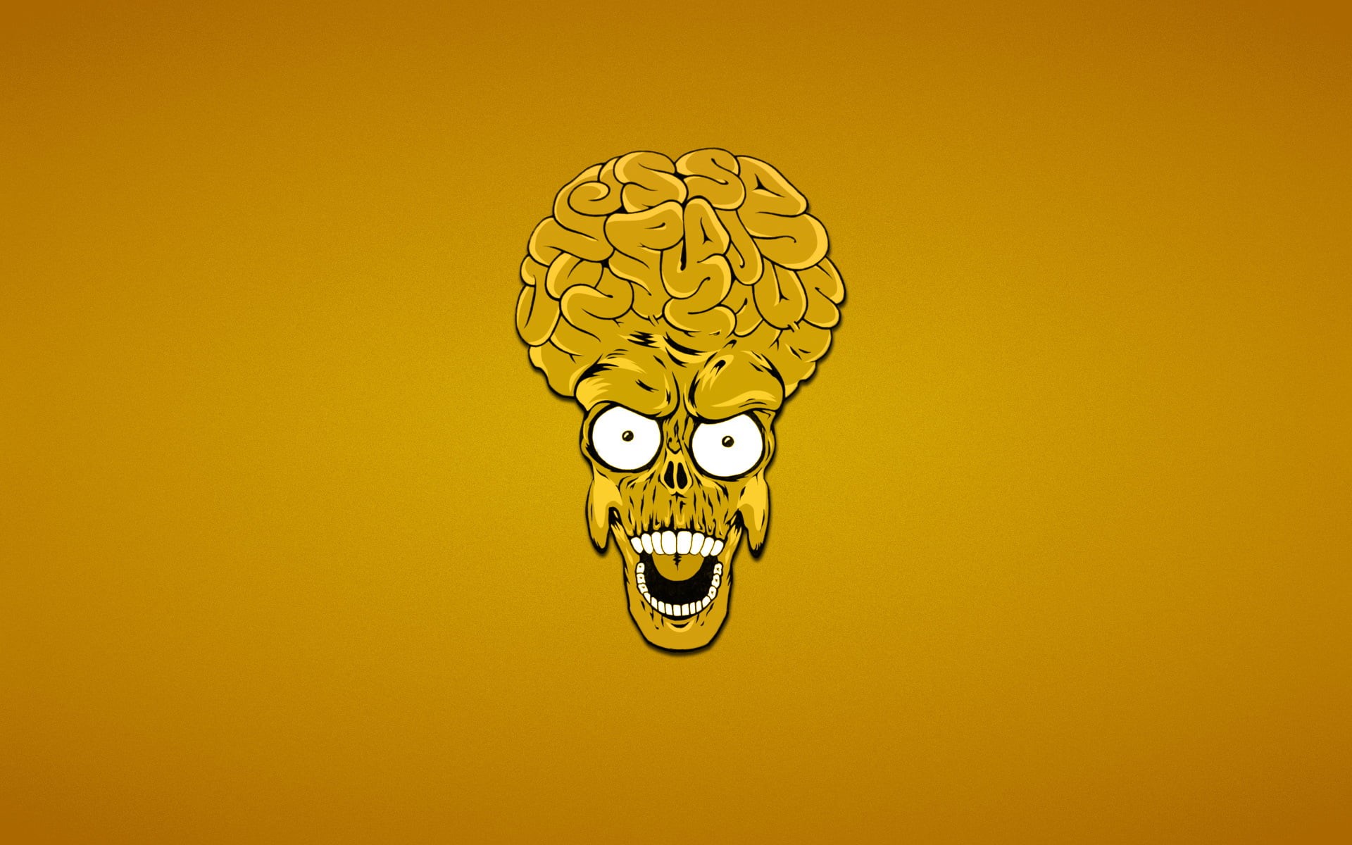 brain, artwork, copy space, creativity, indoors, colored background, human body part, Mars Attacks, head, emotion, skull, yellow, skeleton, halloween, human face, HD Wallpaper