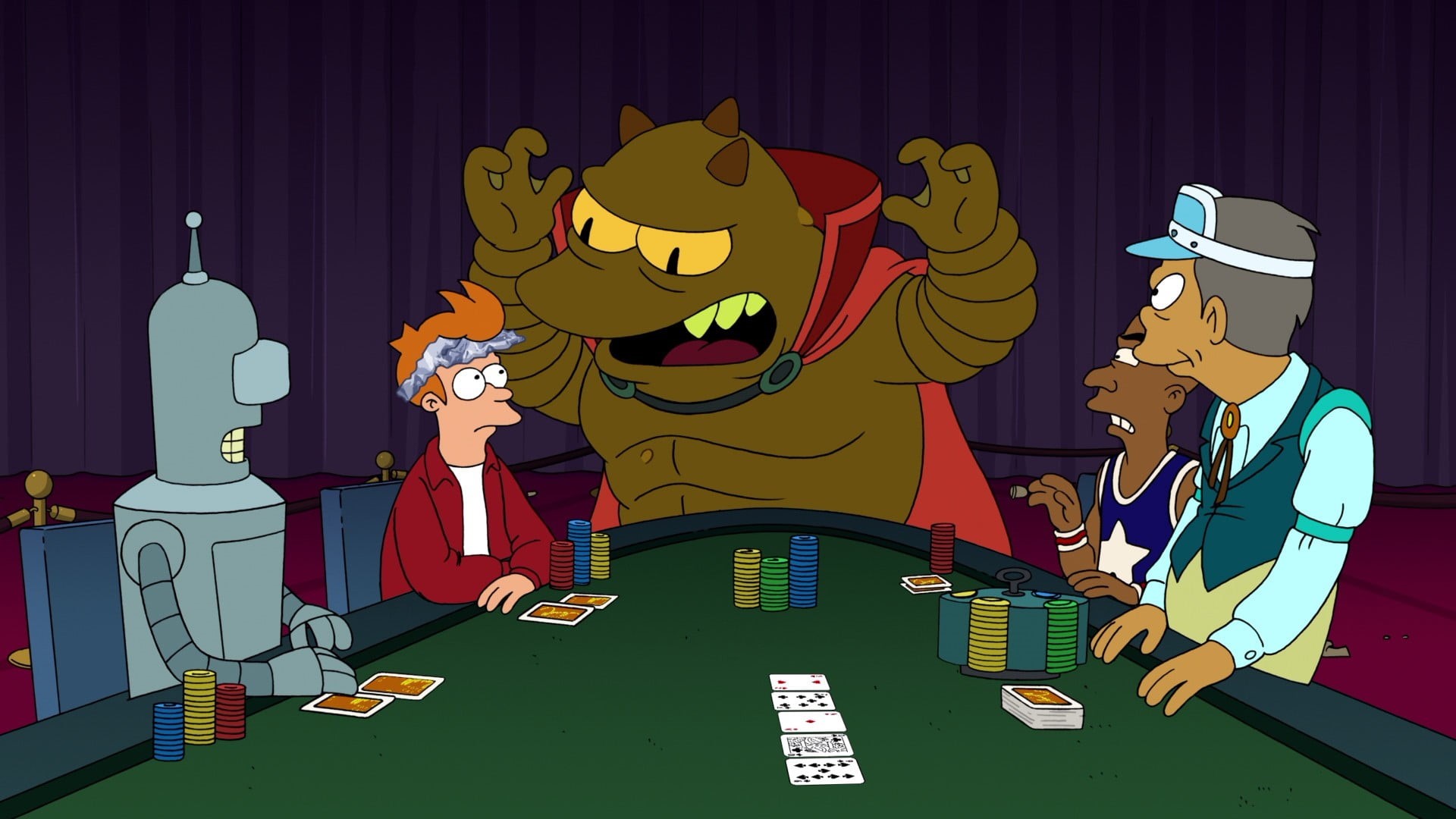 1080P, representation, people, poker, communication, arts culture and entertainment, night, Philip J. Fry, domestic animals, adult, music, playing, Futurama, HD Wallpaper