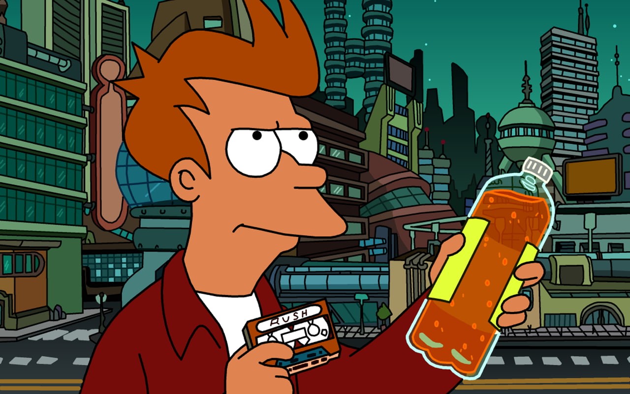representation, built structure, orange color, day, real people, nature, 720P, communication, art and craft, Philip J. Fry, cartoon, city, bottles, building, HD Wallpaper