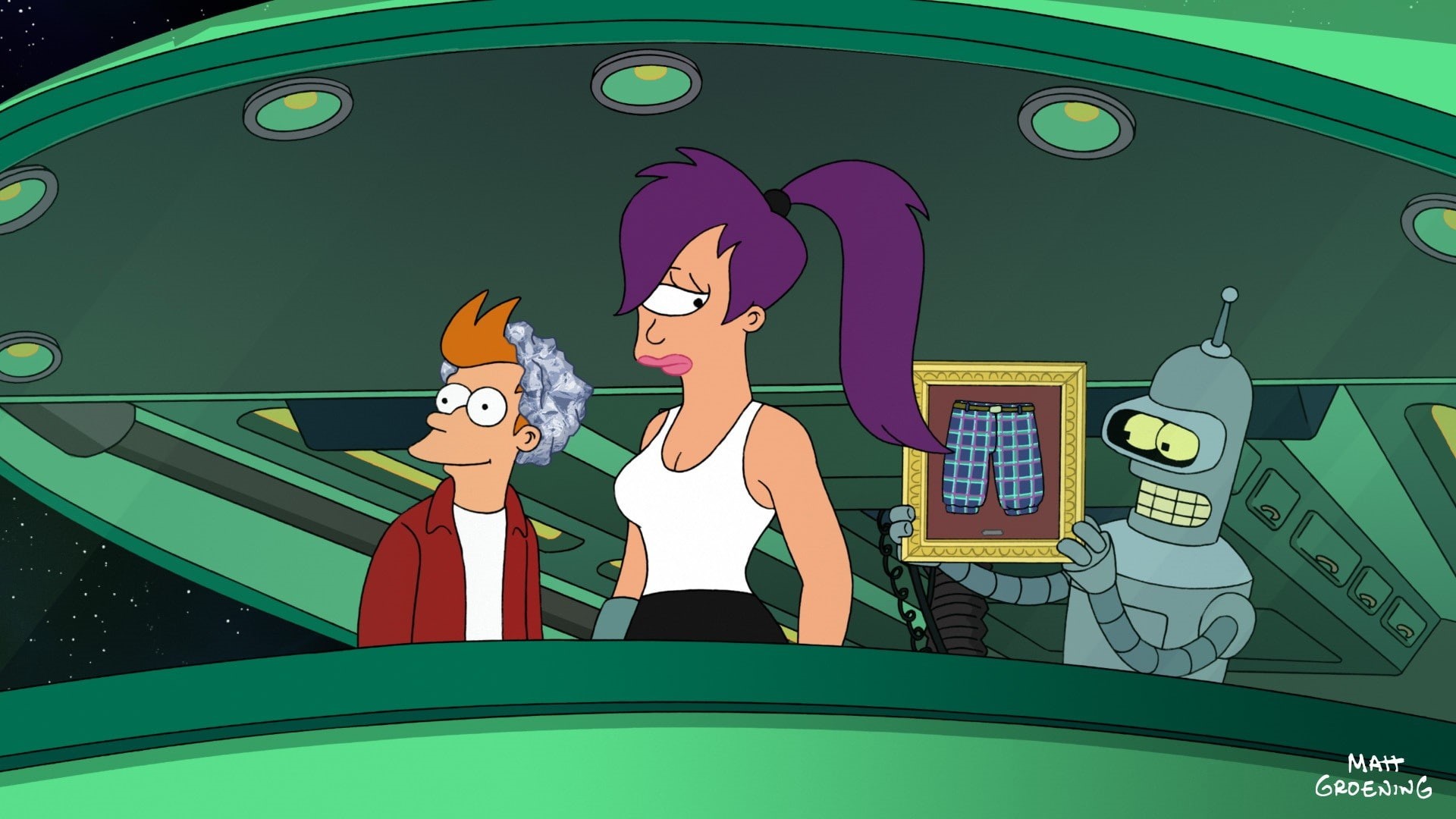 women, two people, Futurama, contemplation, teenager, 1080P, standing, Turanga Leela, communication, Bender, night, females, body part, people, child, HD Wallpaper
