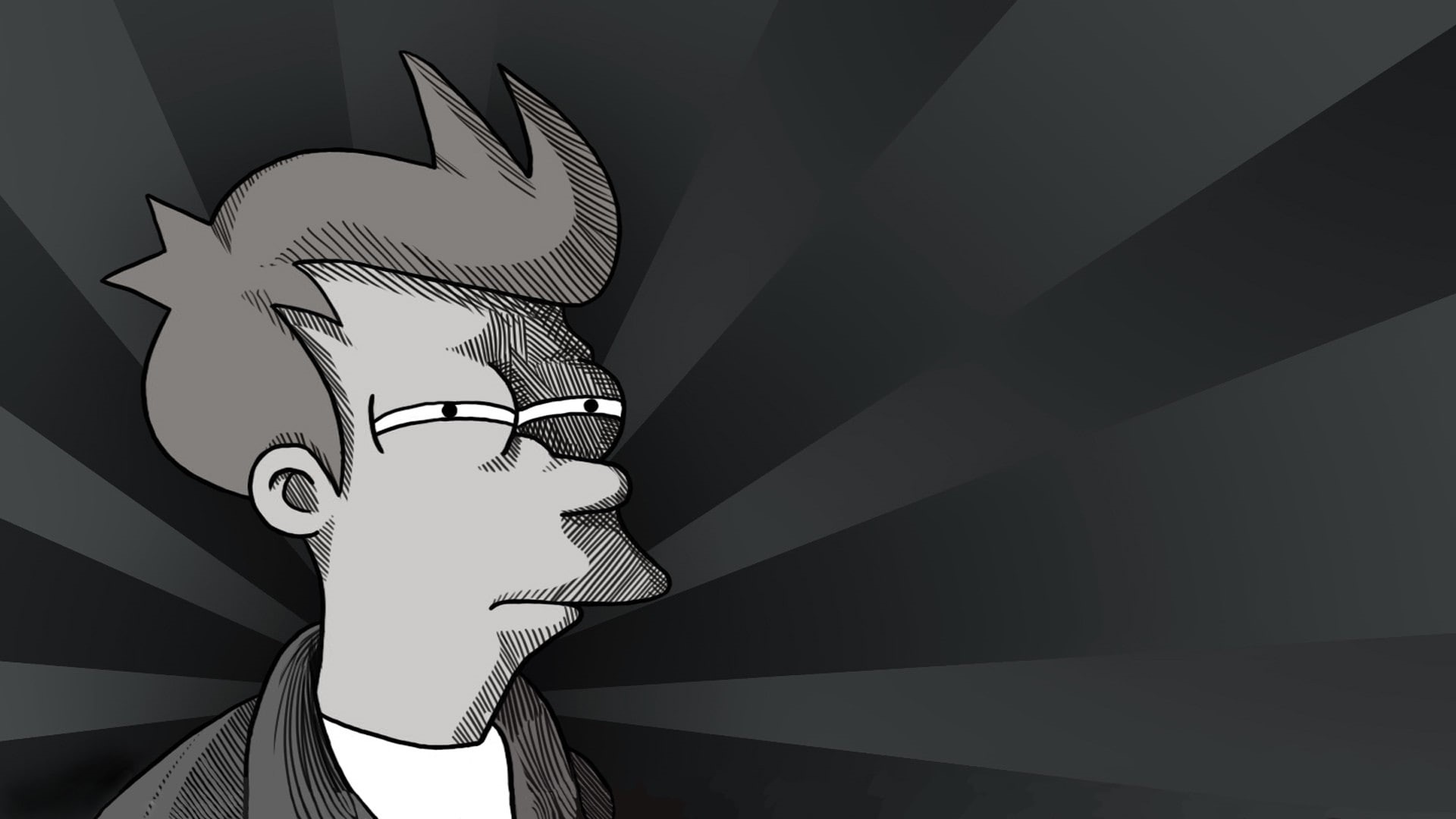 Philip J. Fry, TV, artwork, gray, Futurama, monochrome, 1080P, HD Wallpaper