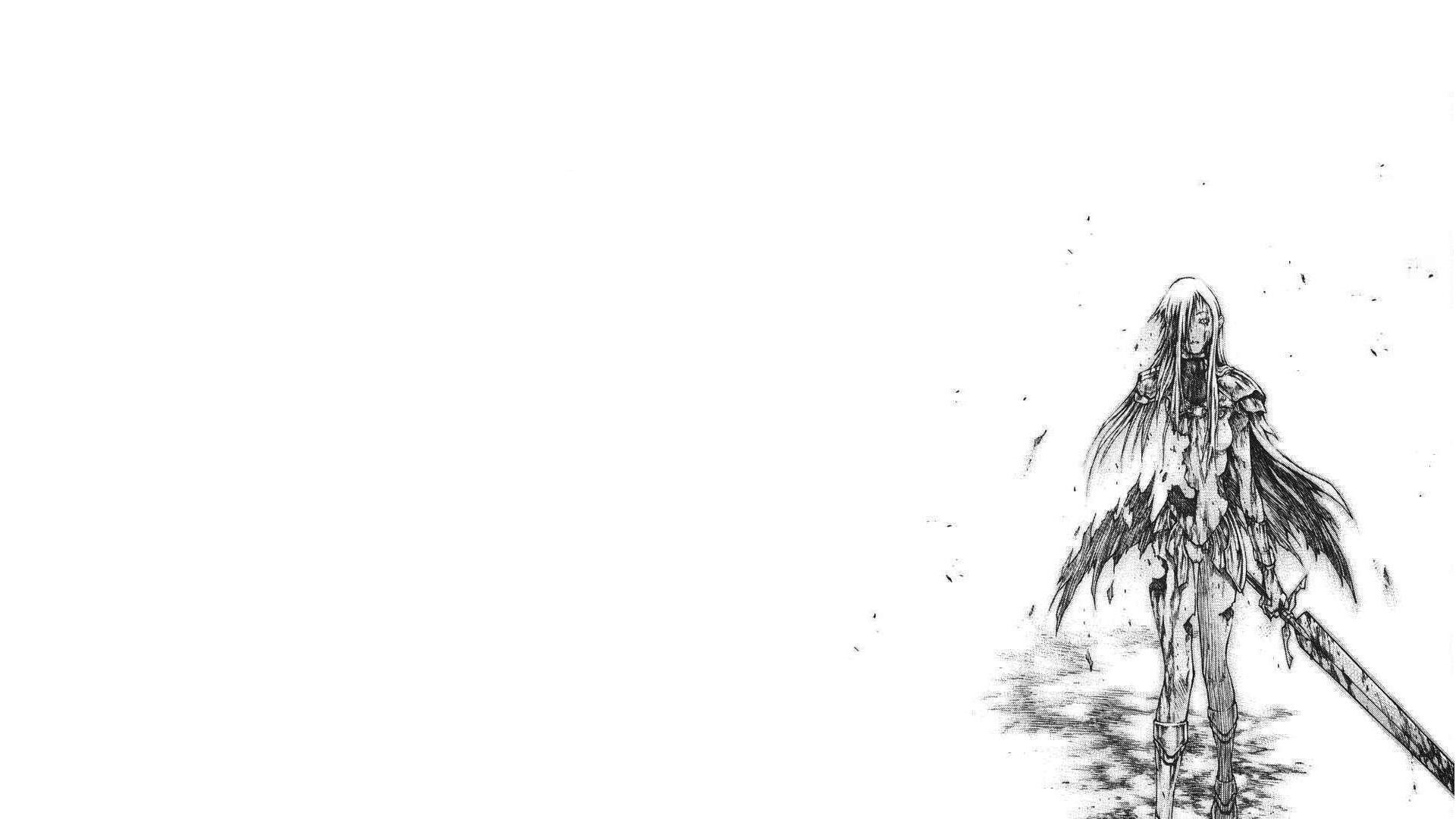 1080P, monochrome, anime girls, Claymore (anime), fantasy girl, minimalism, drawing, HD Wallpaper