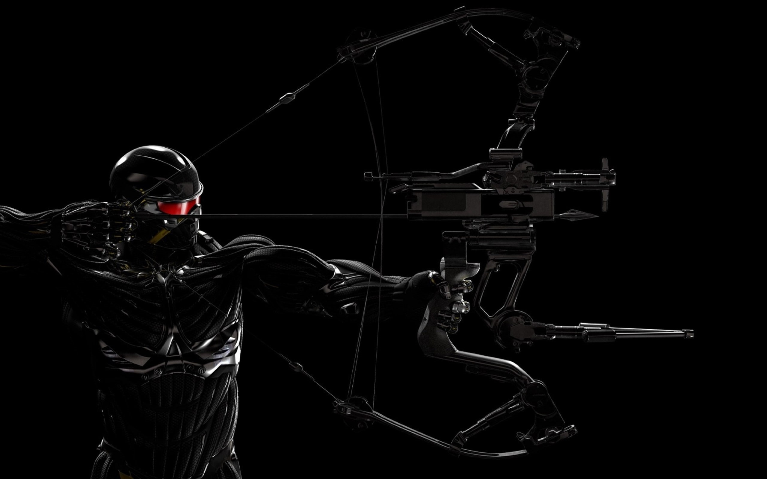rifle, black background, Crysis, uniform, violence, clothing, 2K, aiming, bow, army soldier, government, helmet, gun, video games, standing, military, HD Wallpaper