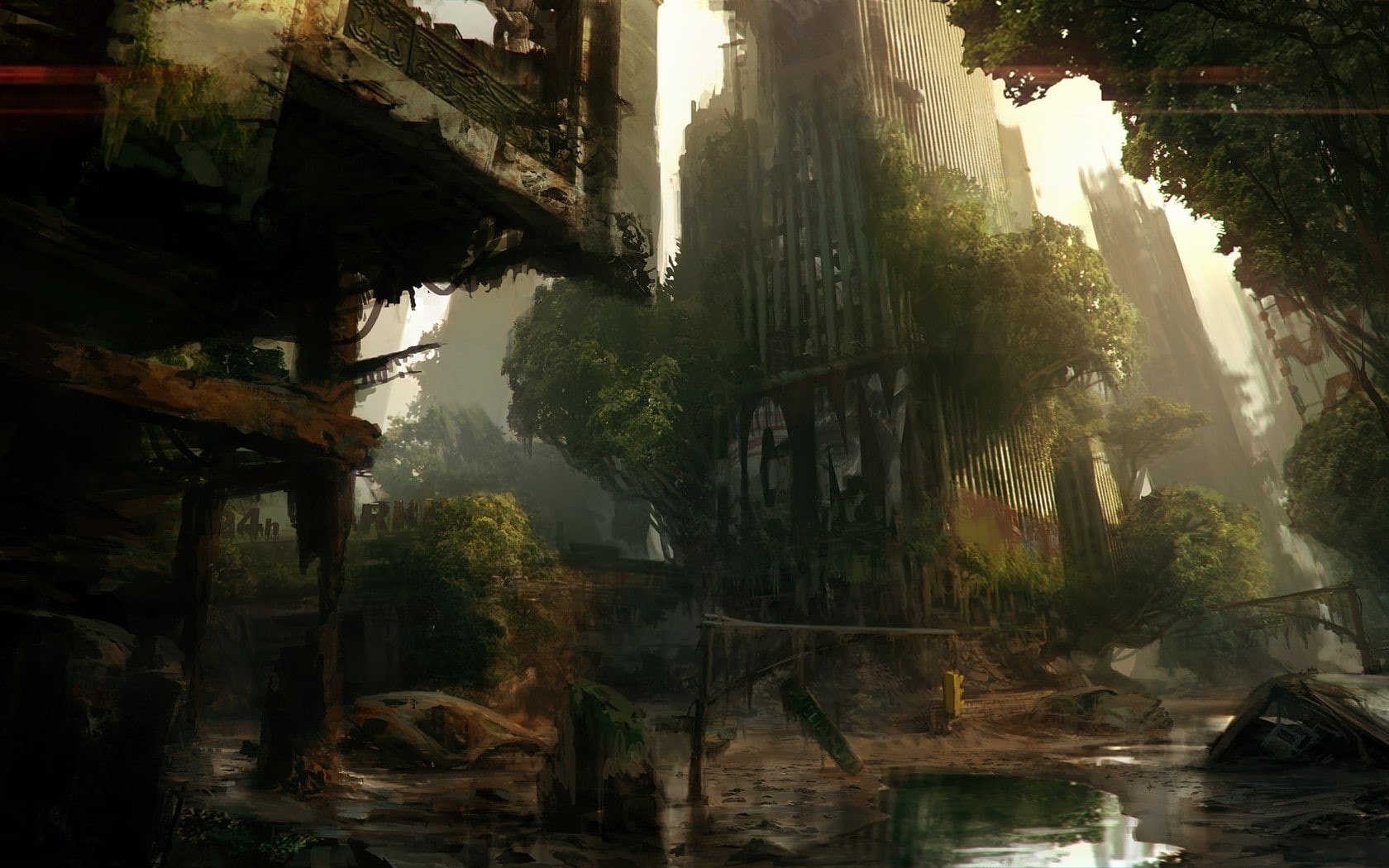 house, reflection, building exterior, Crysis 3, no people, New York City, tree, 720P, plant, city, architecture, ruin, growth, outdoors, apocalyptic, forest, HD Wallpaper