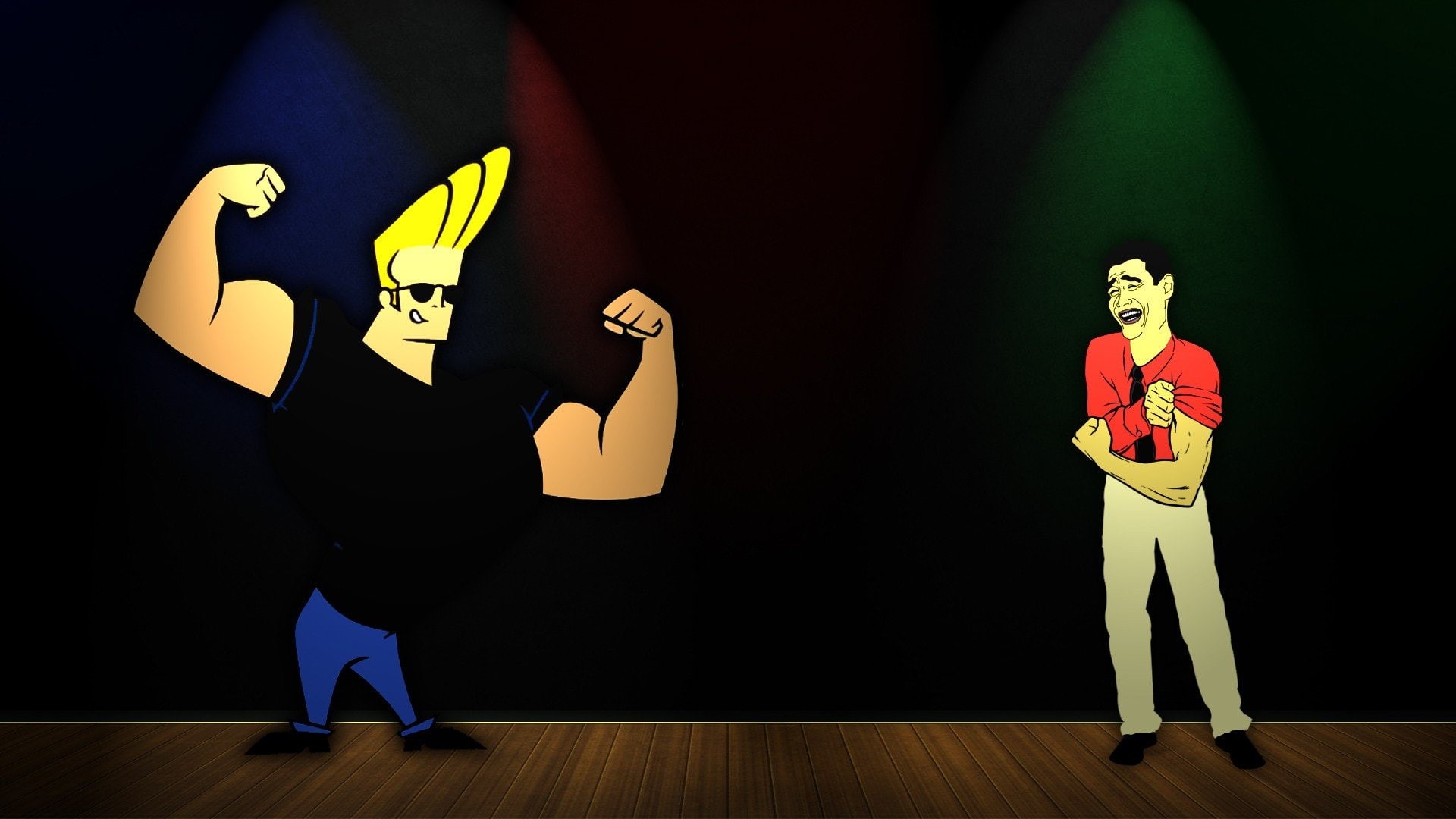 memes johnny bravo, 1080P, men, adult, human representation, stage - performance space, males, arts culture and entertainment, two people, stage, sport, HD Wallpaper