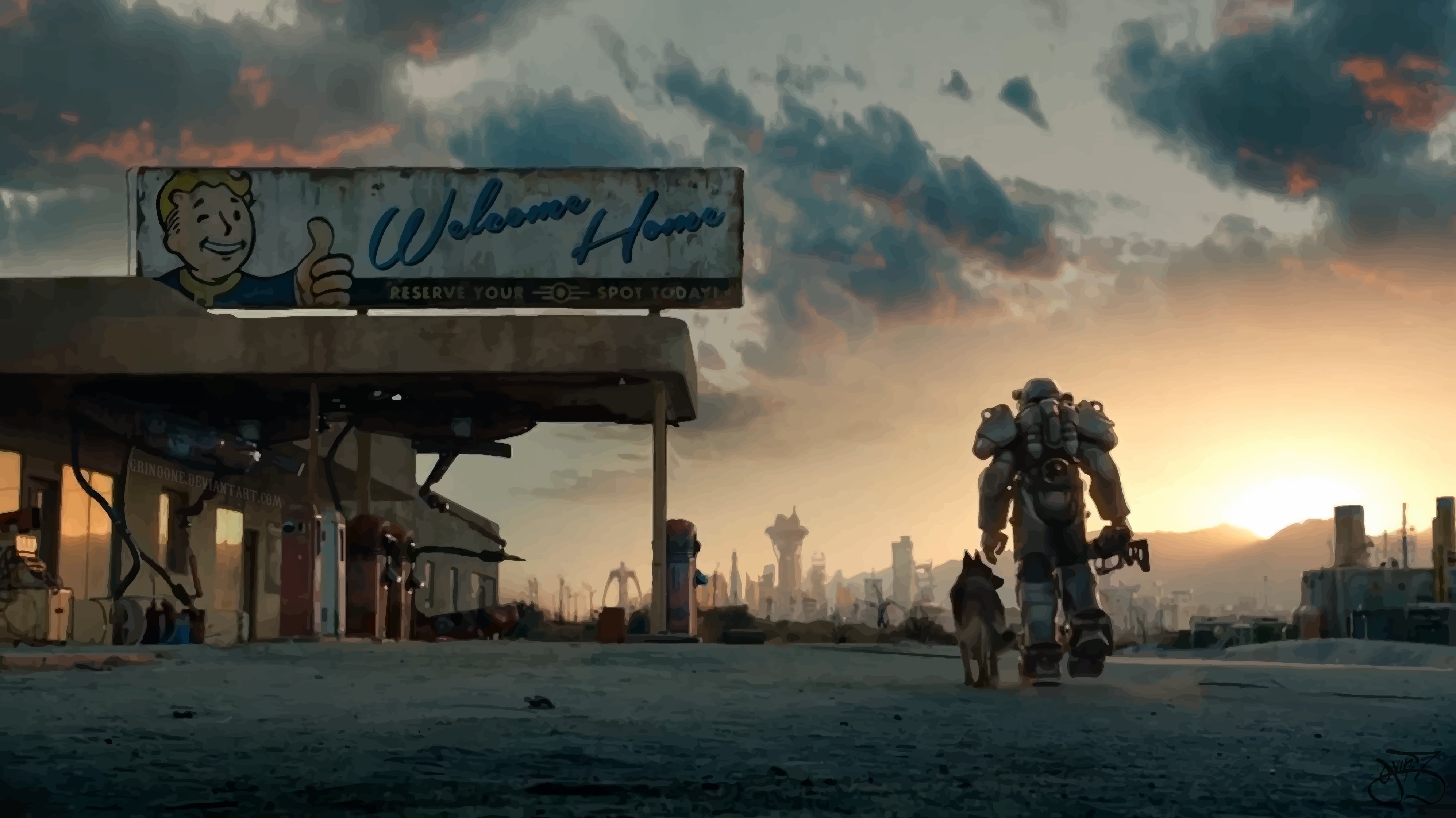 fan art, communication, power armor, outdoors, city, water, cloud - sky, building exterior, transportation, sun, sunset, robot, beach, 4K, information, HD Wallpaper