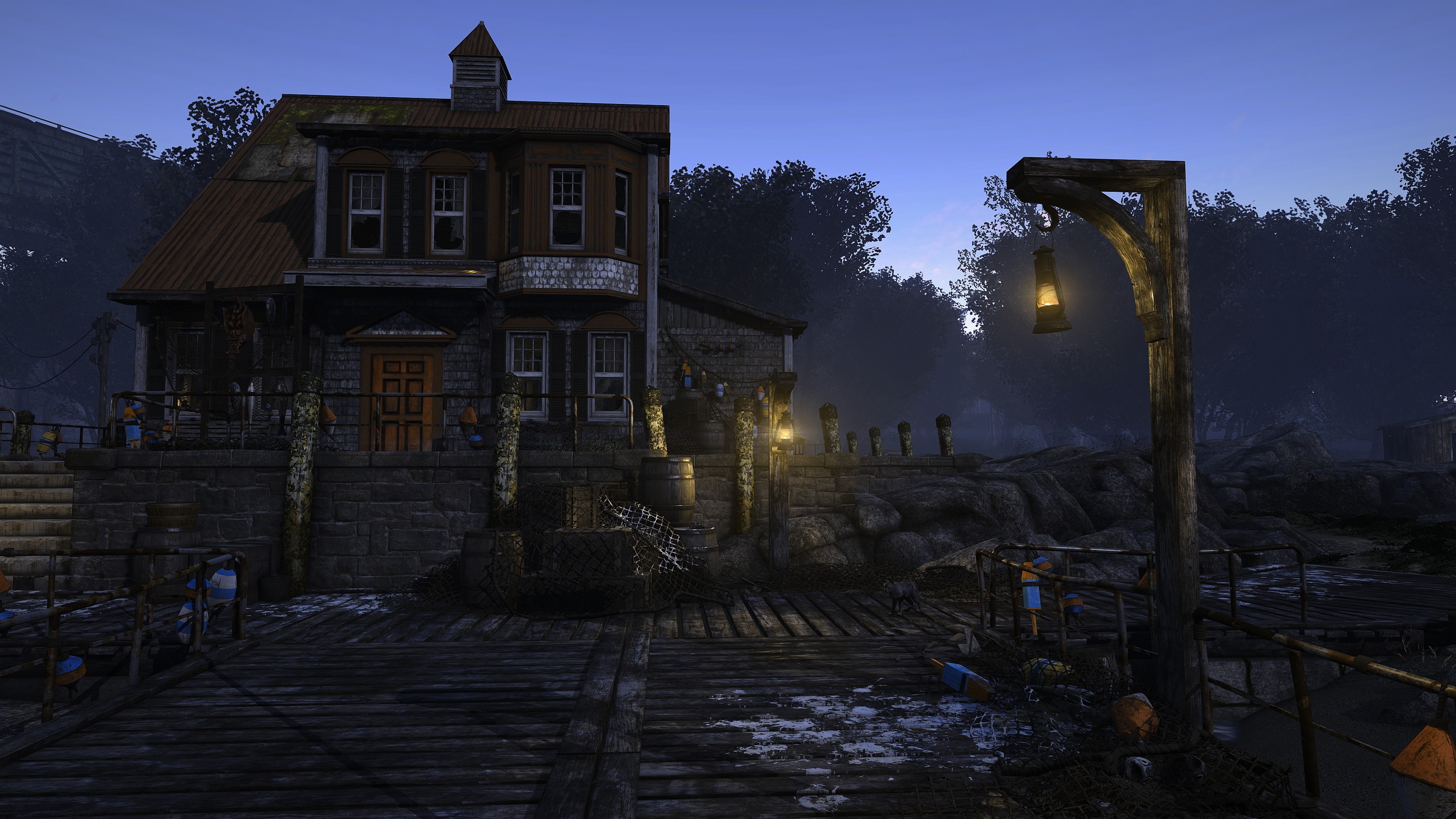 illuminated, Fallout, nature, no people, staircase, night, dusk, architecture, tree, street light, plant, street, Fallout 4, sky, religion, building, built structure, HD Wallpaper