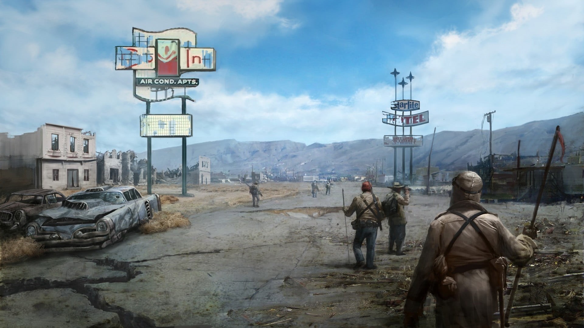 architecture, government, cloud - sky, sky, group of people, outdoors, building exterior, real people, Fallout: New Vegas, nature, armed forces, transportation, HD Wallpaper