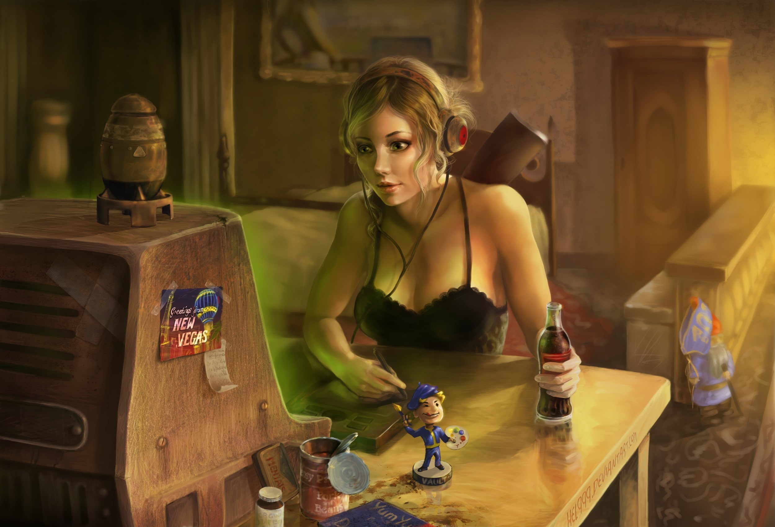 vegas, artwork, games, boy, quantum, new, fallout, video, cola, hd, 1080P, art, headphones, women, nuka, vault, HD Wallpaper