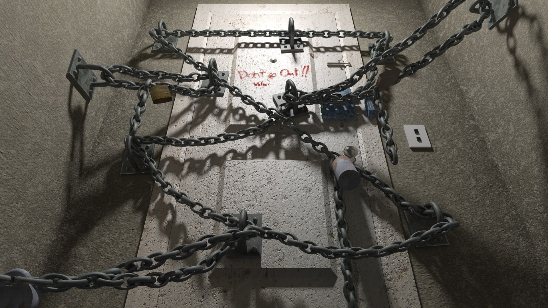 indoors, social issues, crime, 1080P, no people, built structure, silent hill 4 the room, metal, sign, wall - building feature, chain, safety, protection, HD Wallpaper