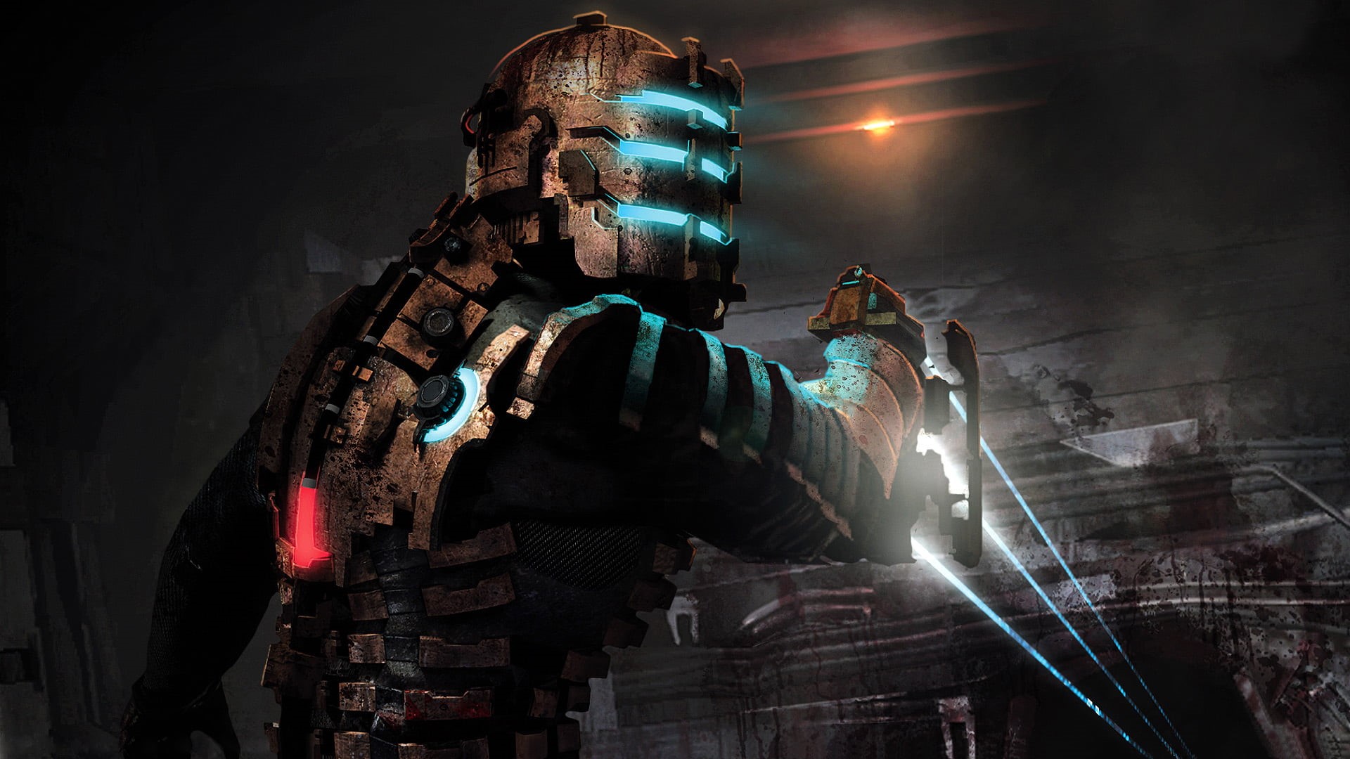 adult, digital, helmet, protection, clothing, security, holding, illuminated, gun, weapon, Dead Space, work helmet, headwear, people, video games, night, HD Wallpaper