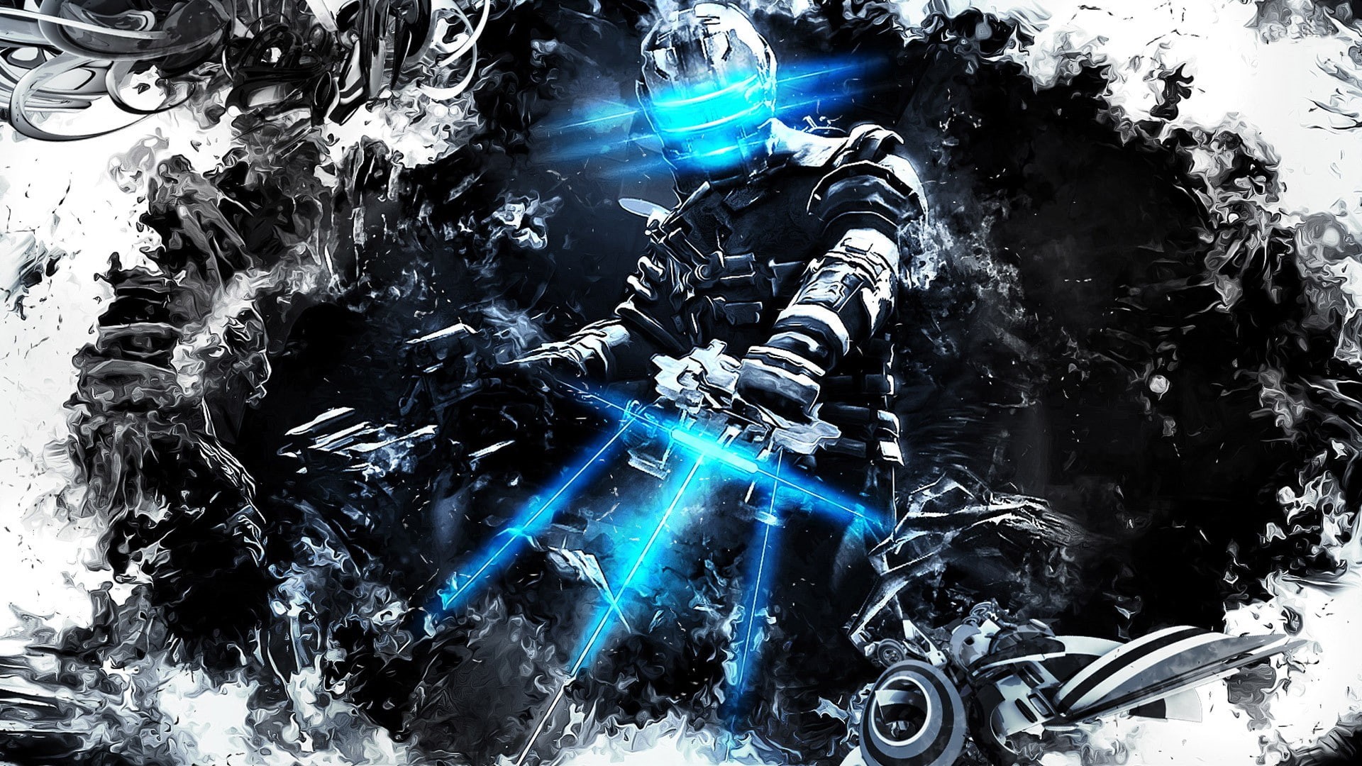 Isaac Clarke, white, excitement, artwork, occupation, Dead Space, men, water, space, sport, skill, motion, illuminated, low angle view, black, video games, HD Wallpaper