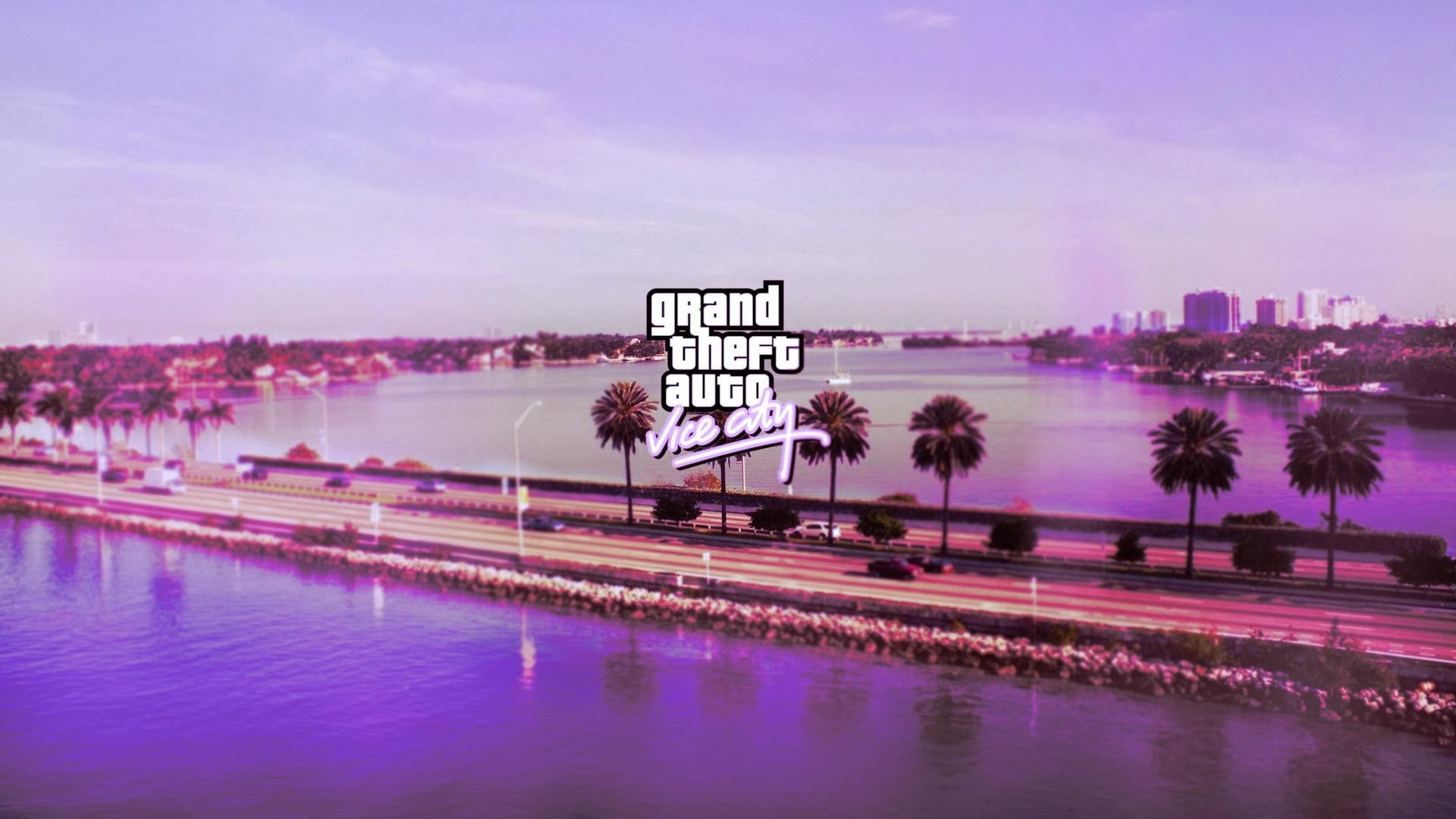 Pink, sea, 1080P, lake, PC Gaming, road, Grand Theft Auto Vice City, logo, HD Wallpaper