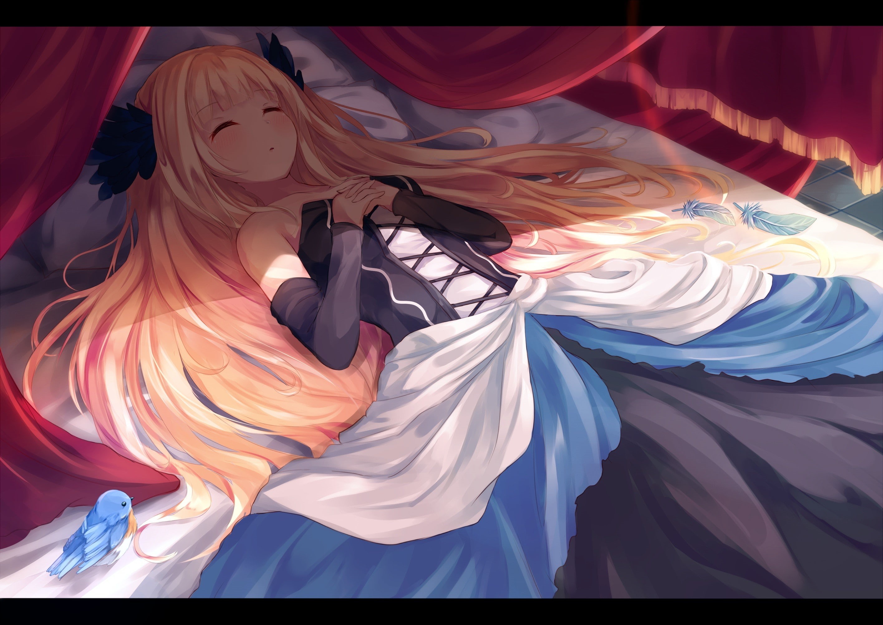 Gwendolyn, dress, long hair, anime, closed eyes, blonde, Odin Sphere, anime girls, 2K, HD Wallpaper