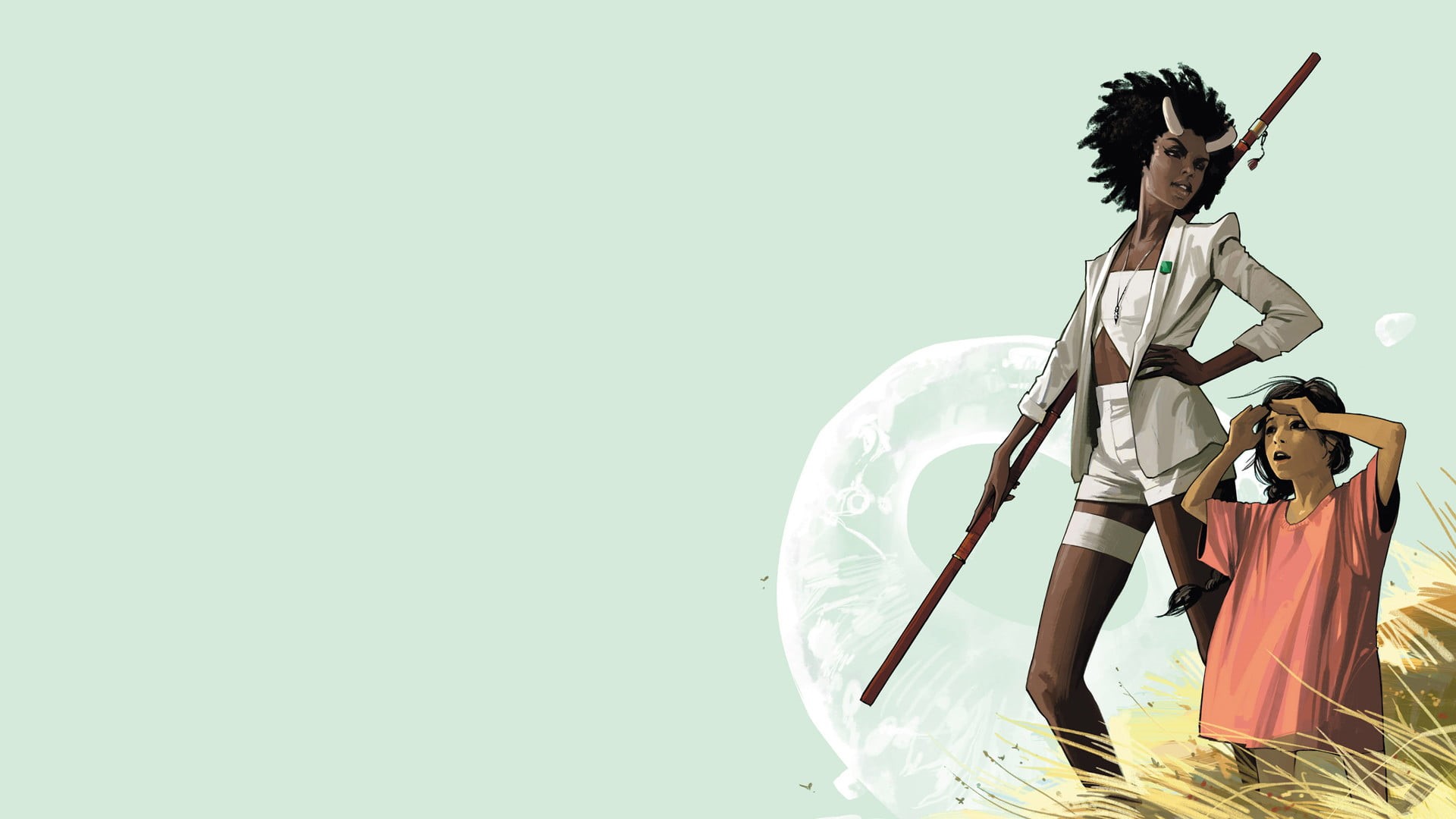 comics, Saga, Gwendolyn (Saga), simple background, Hazel (Saga), 1080P, HD Wallpaper